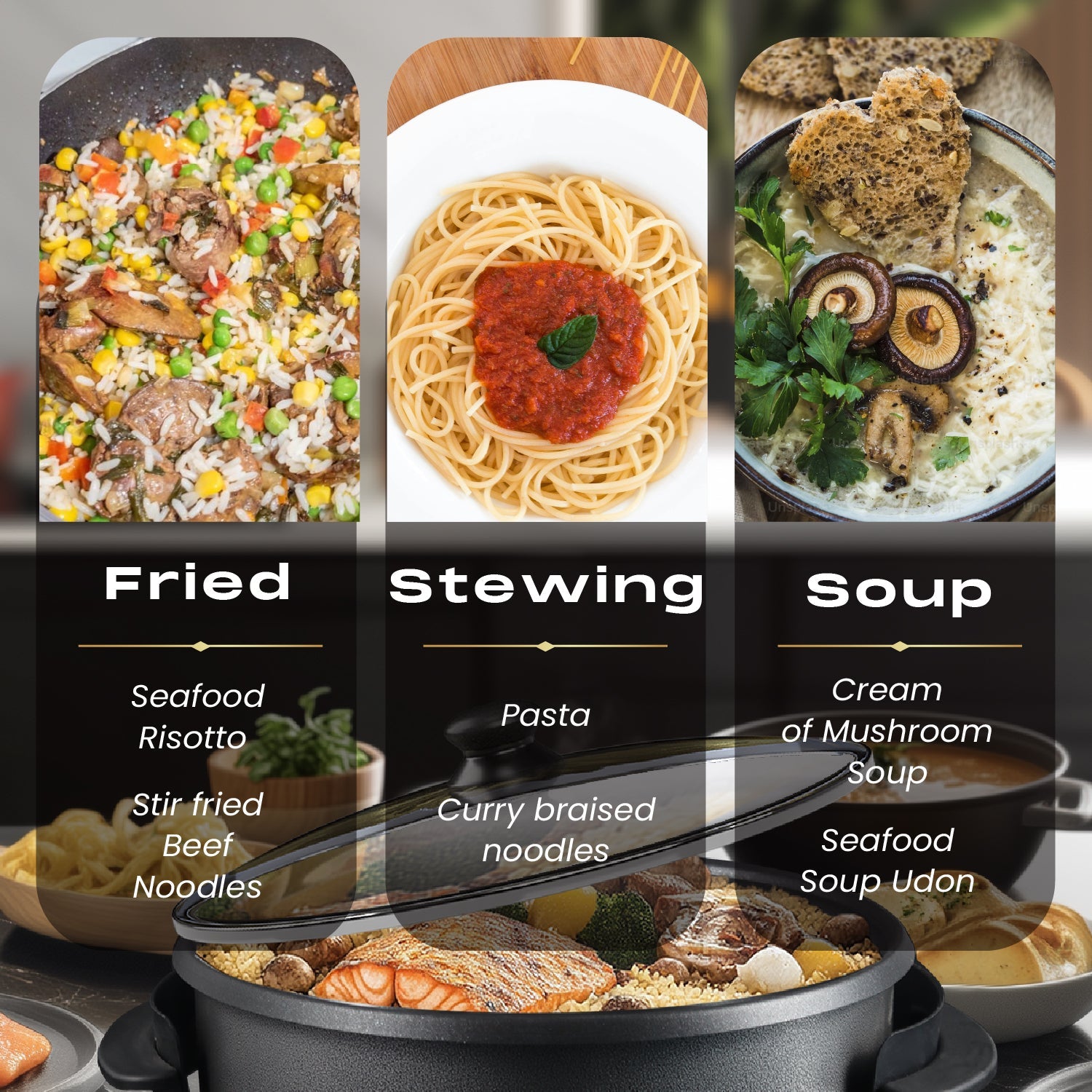 40*7cm Multi Meal Maker with 1500W Power & Adjustable Thermostat