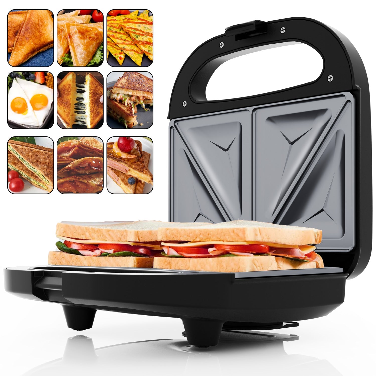 Stainless Steel Sandwich Maker 750W with Dual-Slice Non-Stick Plates