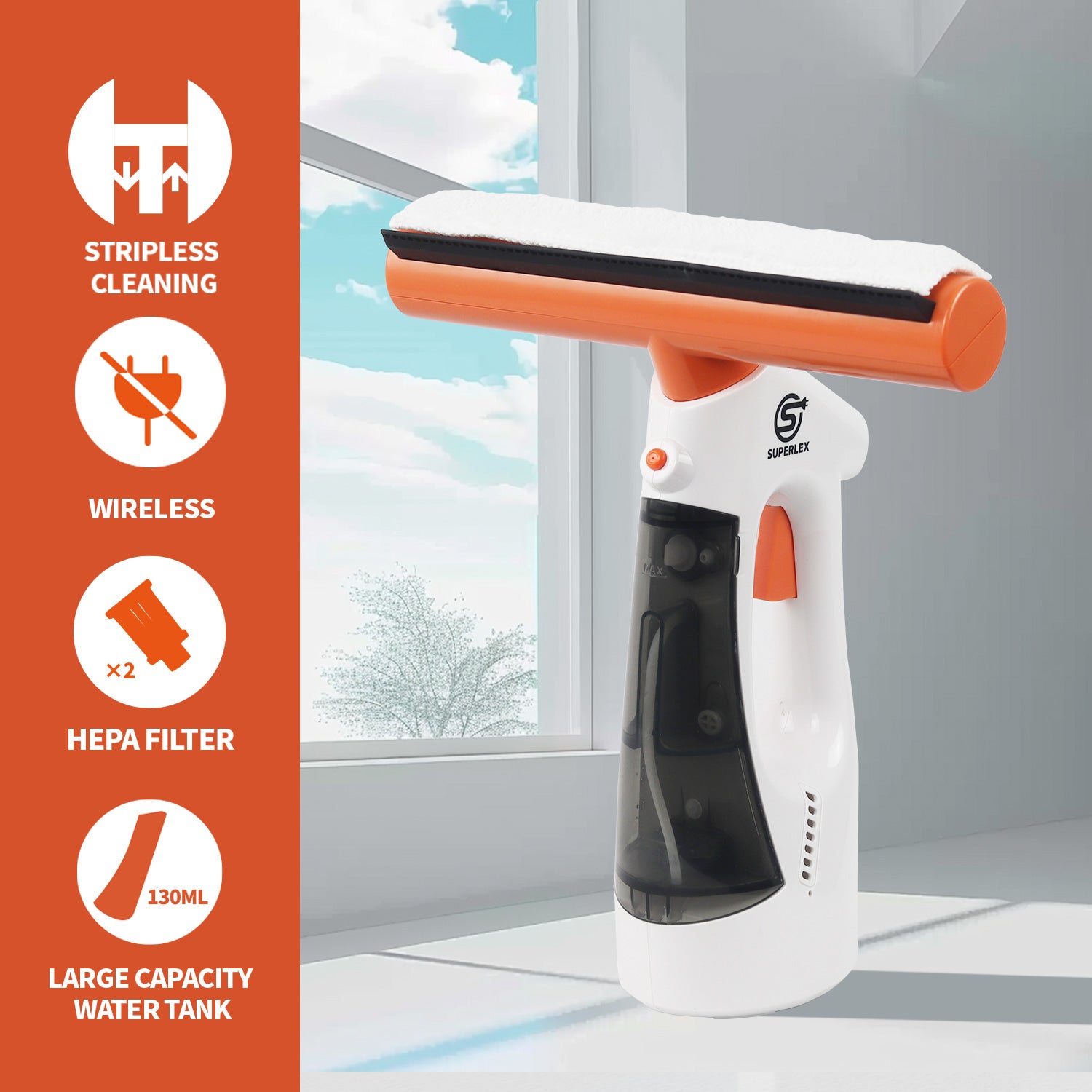 Cordless 3-in-1 Window Vac with Steam Cleaning and HEPA Filter