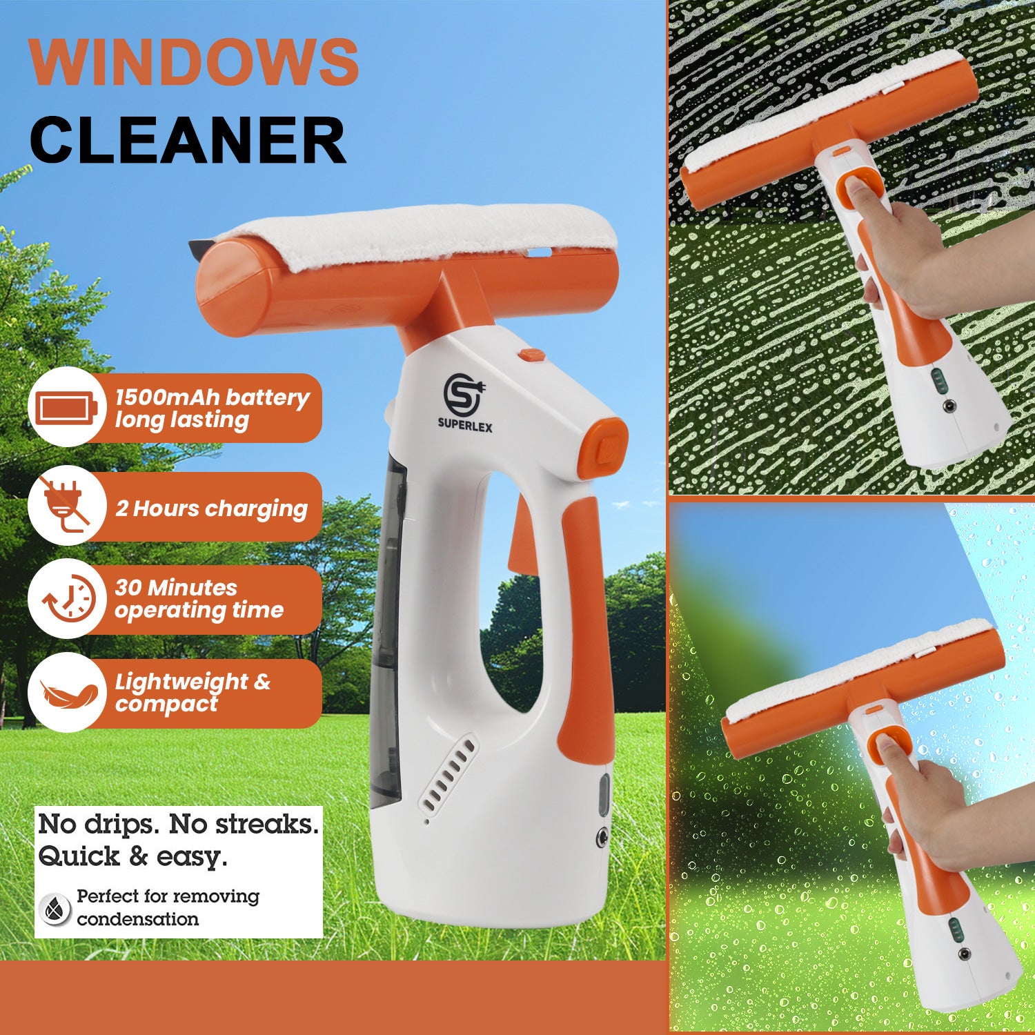 Cordless 3-in-1 Window Vac with Steam Cleaning and HEPA Filter