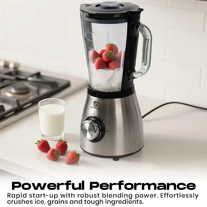 1.5L Glass Jug Blender with 800W Motor & Stainless Steel 4-Blade System