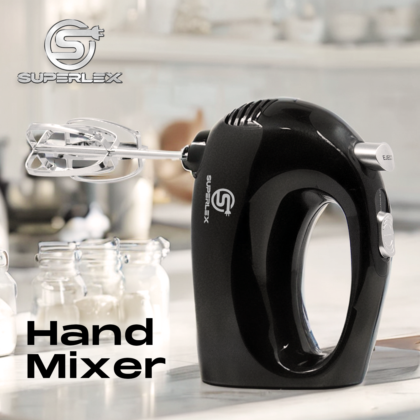 250W Hand Mixer with 5 Speeds, Whisk & Dough Hook Attachments