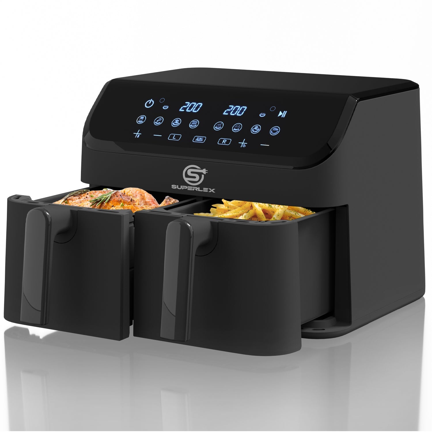 9L Double Air Fryer with Dual Pots, Adjustable Temperature & 30-Min Timer