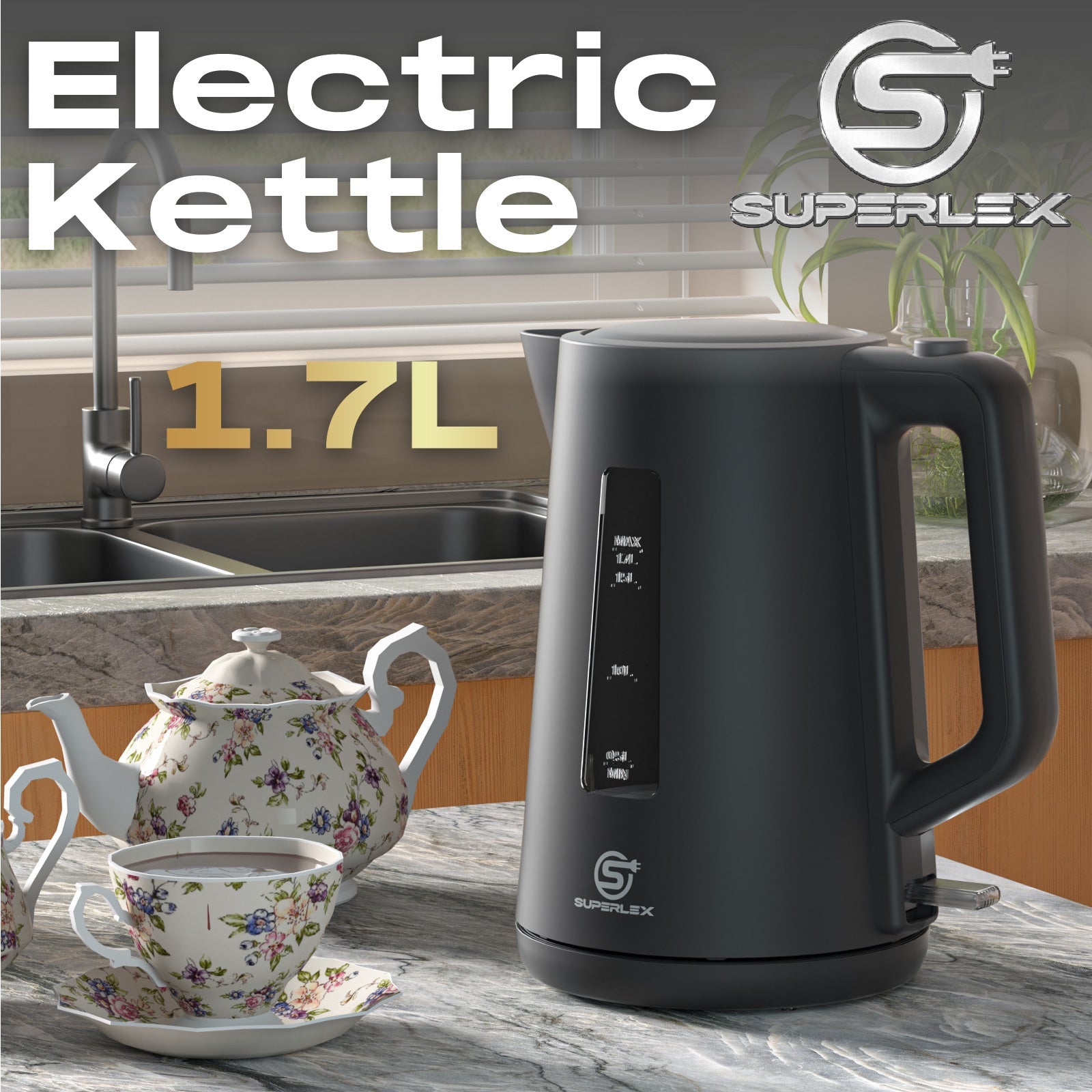 2200W 1.7L Electric Kettle with Adjustable Temperature & Auto Shut-Off