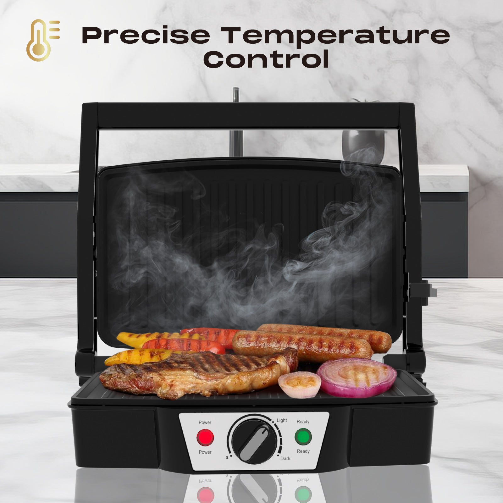 Stainless Steel Electric Medium Grill 1500-1800W with Even Heating Plate