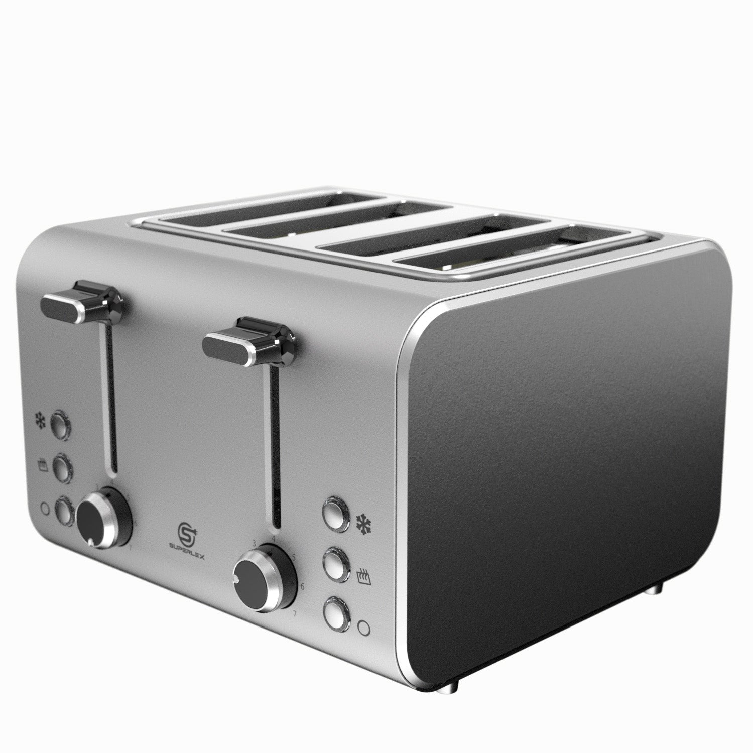 4-Slice Stainless Steel Toaster 1400-1600W with Digital Display & Multi-Function Settings