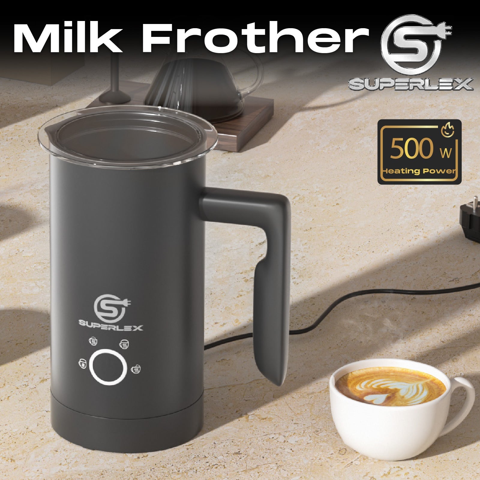 500W Milk Frother with One-Touch Operation & Temperature Control