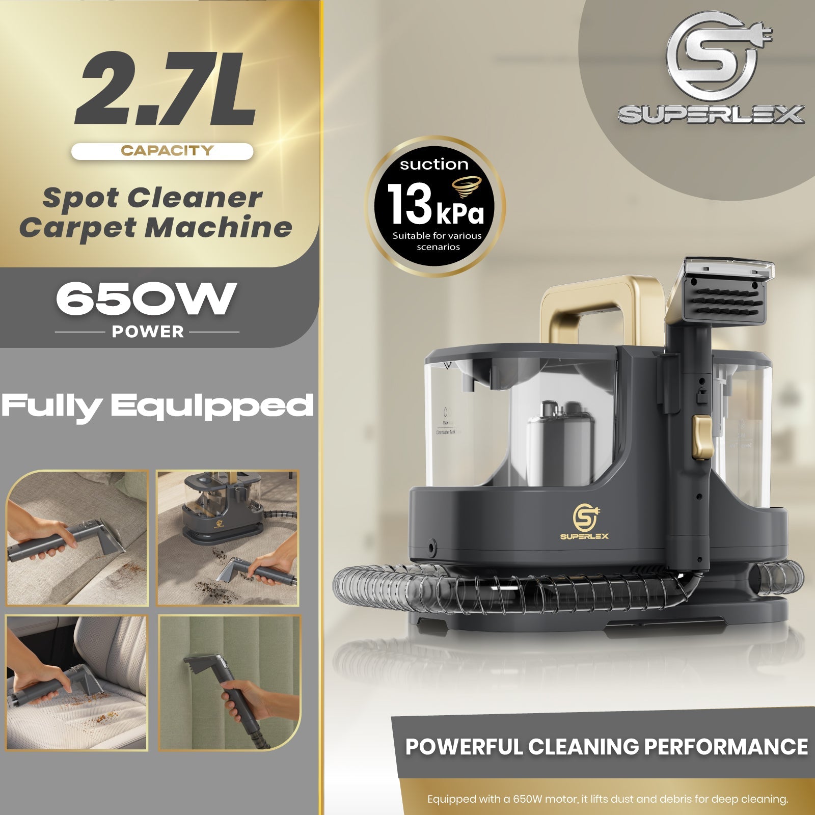 Spot Cleaner – 650W Powerful Stain Removal with Dual Tank & 12KPA Suction