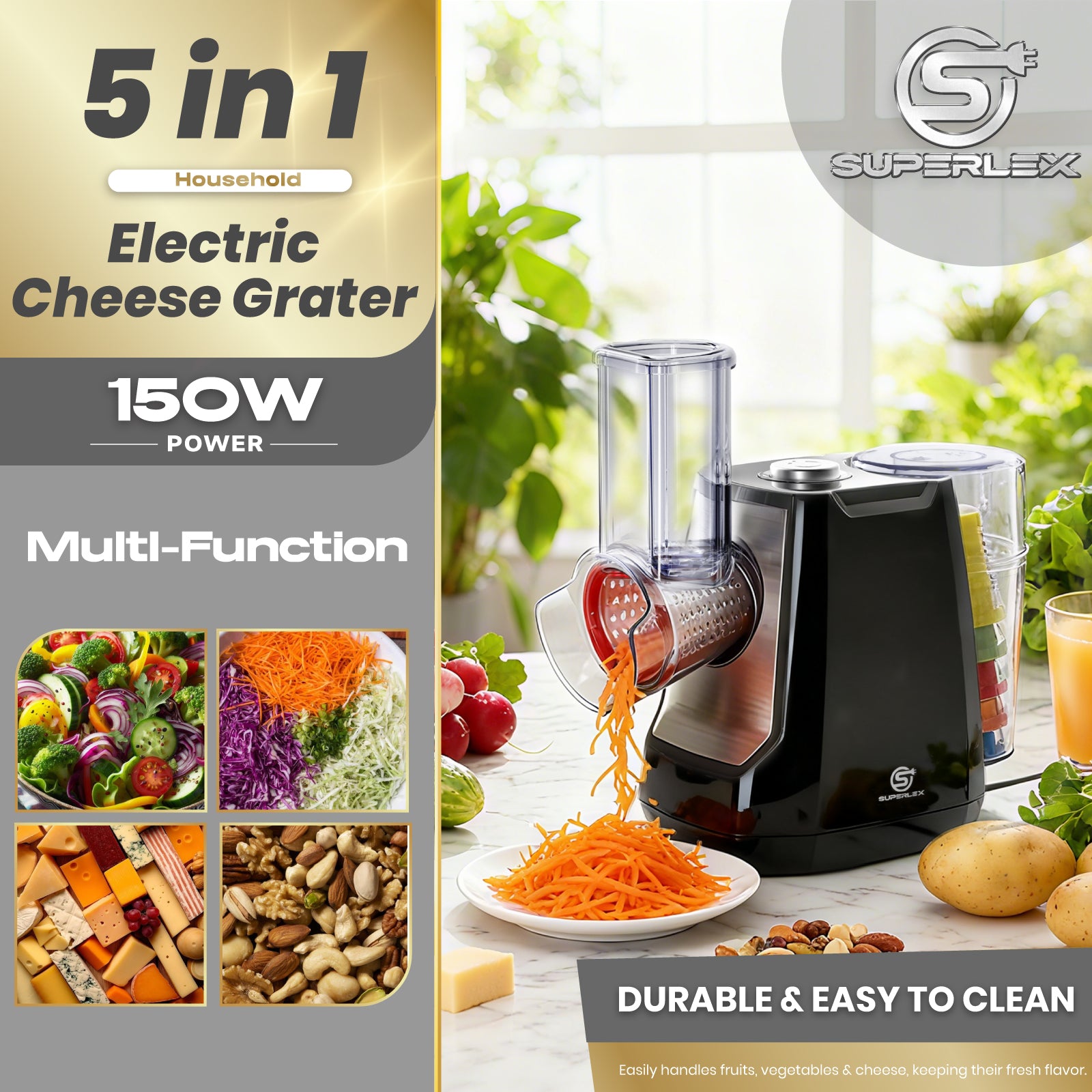 Electric 5-in-1 Salad Spinner with Stainless Steel Blades