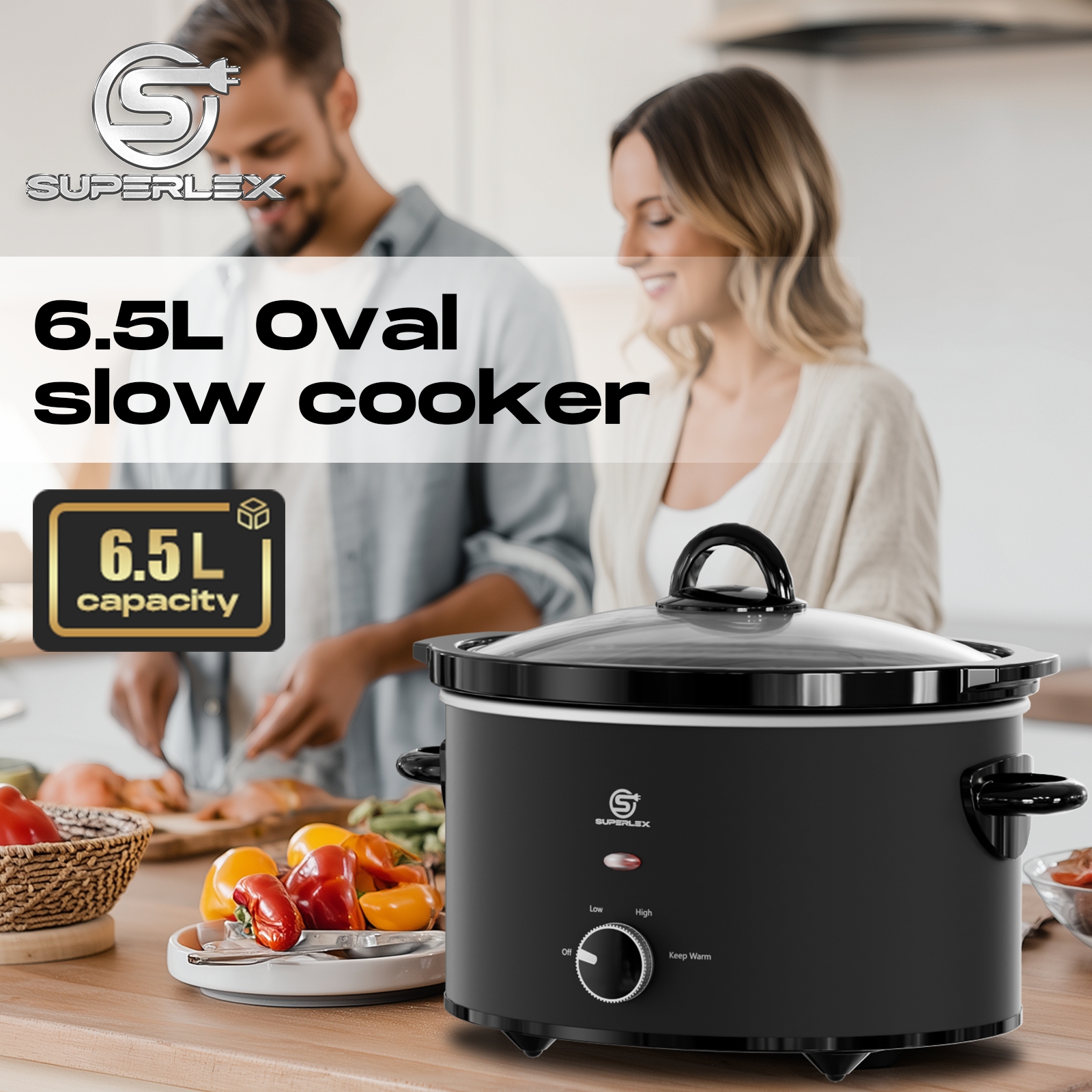 6.5L Oval Slow Cooker with Ceramic Pot – Energy Efficient & Multi-Function