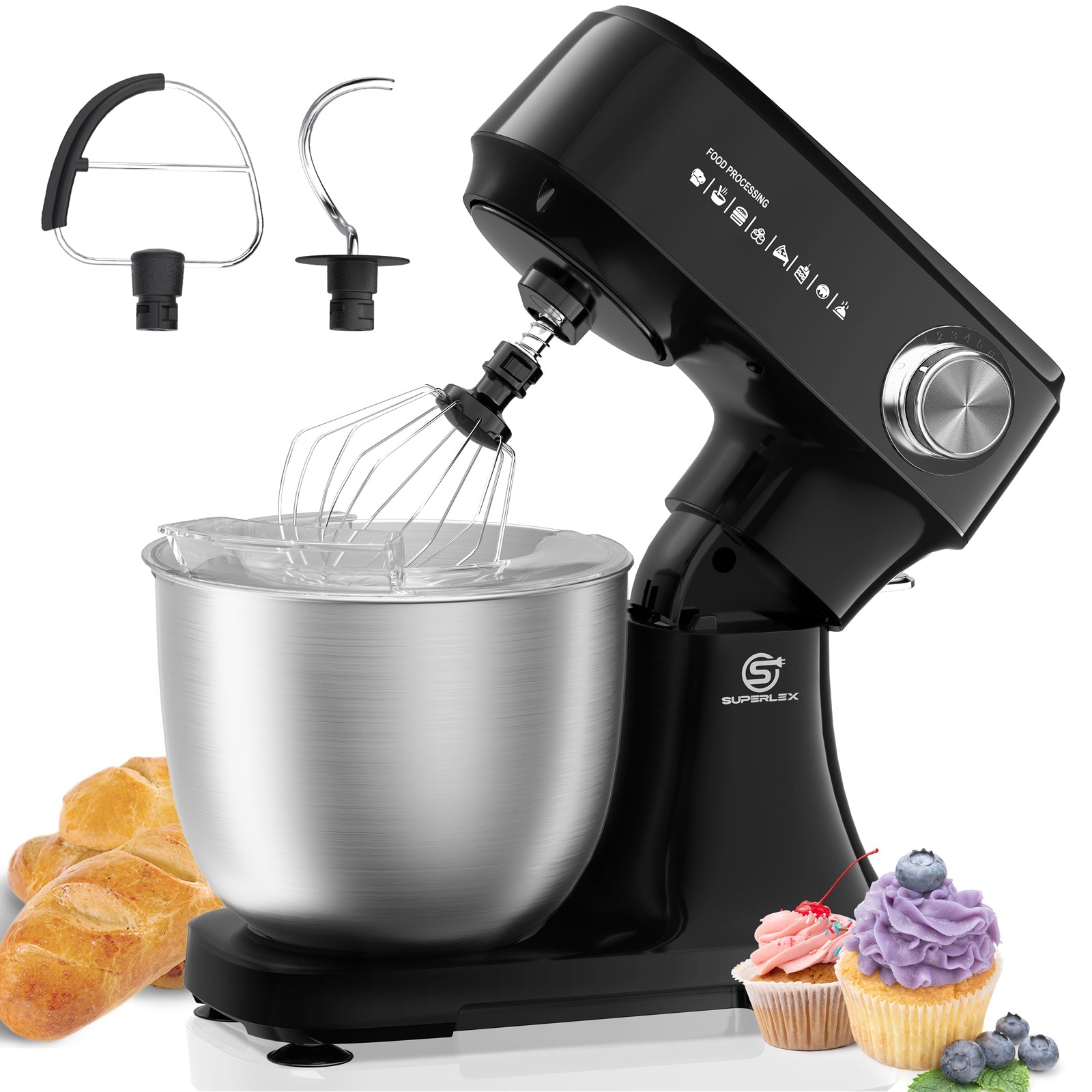 800W Stand Mixer with 4.5L Stainless Steel Bowl & 10-Speed Control