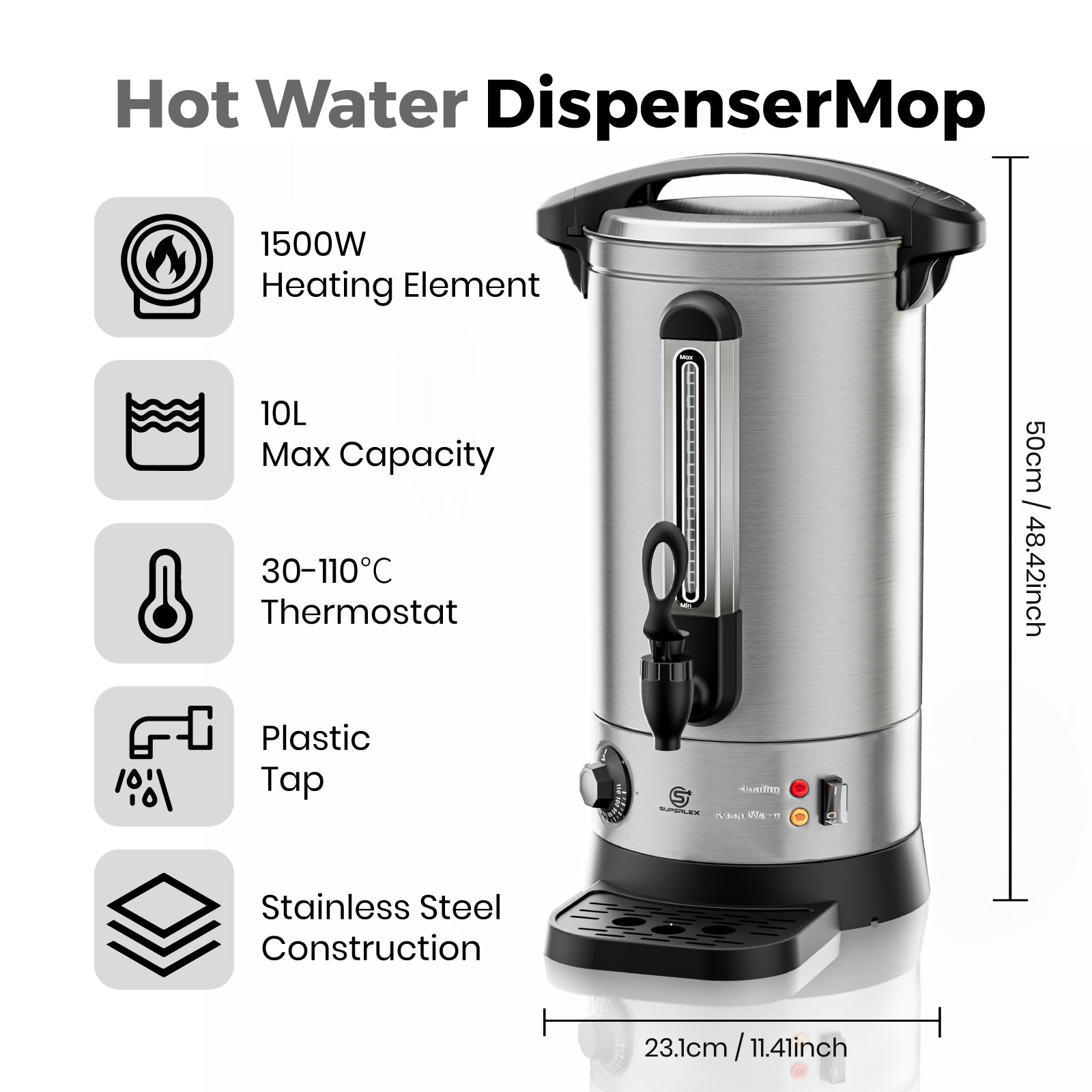 10L Energy-Saving Water Urn with Ergonomic Tap & Precise Water Gauge