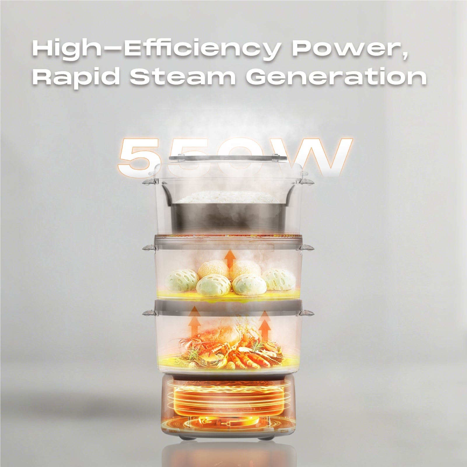 550W 3-Tier Food Steamer with 60-Min Timer & 2.5L Capacity per Layer