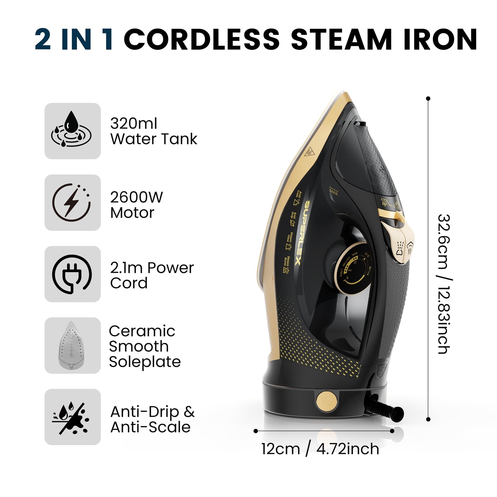 2400W 2-in-1 Cordless Steam Iron – Ceramic Soleplate & Skirt Spray