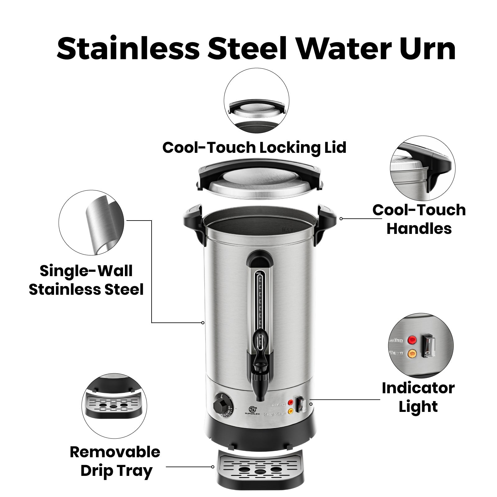 10L Energy-Saving Water Urn with Ergonomic Tap & Precise Water Gauge