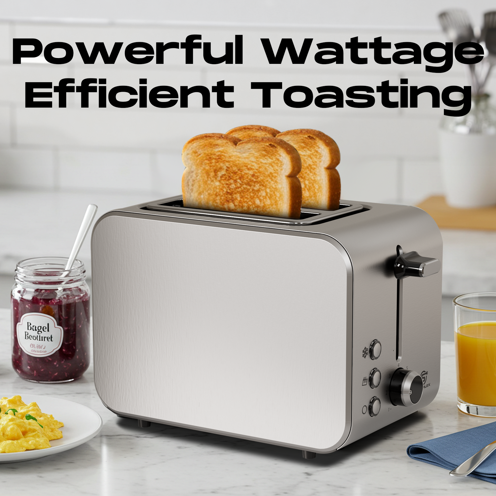 2-Slice Stainless Steel Toaster with 715-850W Fast Heating & Digital Controls
