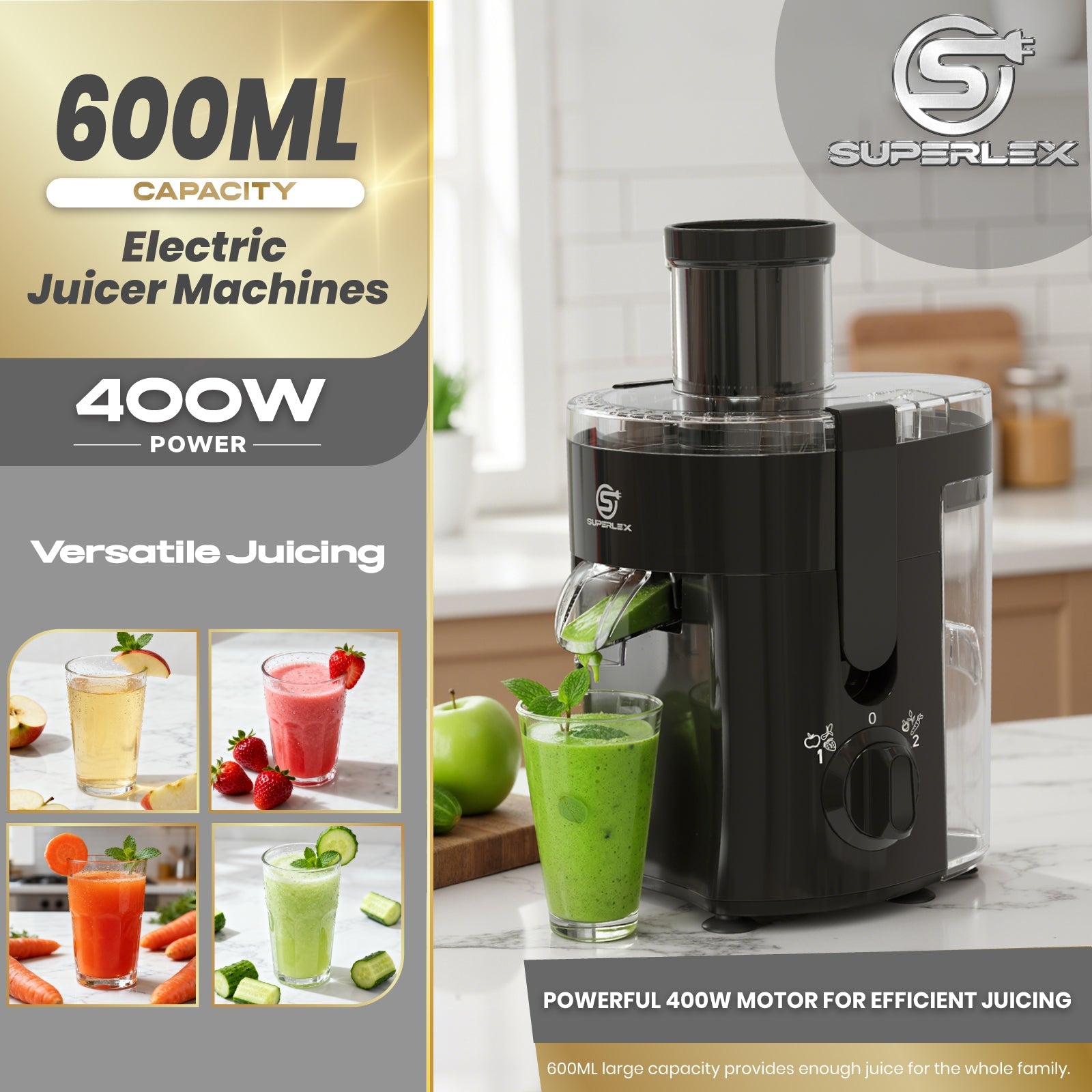 400W Power Juicer with 600ml Capacity – Compact & Easy to Clean