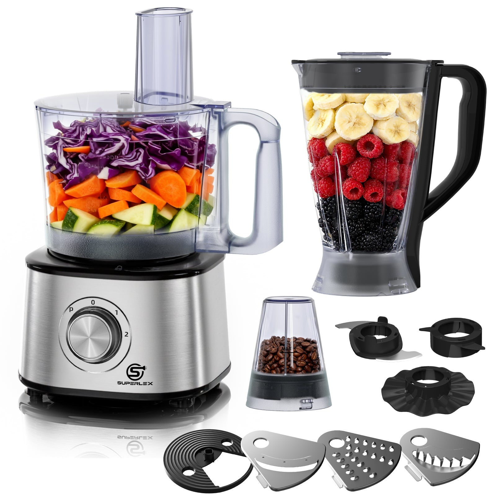Compact Stainless Steel Food Processor with 1.75L Jar & Multi-Function Blades