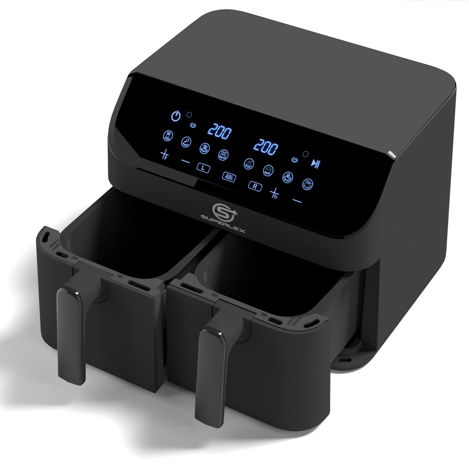 9L Double Air Fryer with Dual Pots, Adjustable Temperature & 30-Min Timer