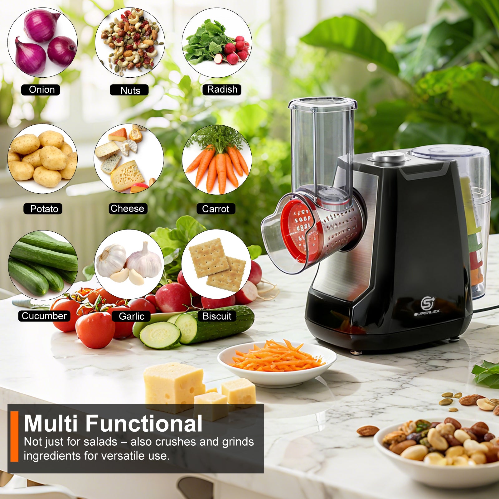 Electric 5-in-1 Salad Spinner with Stainless Steel Blades