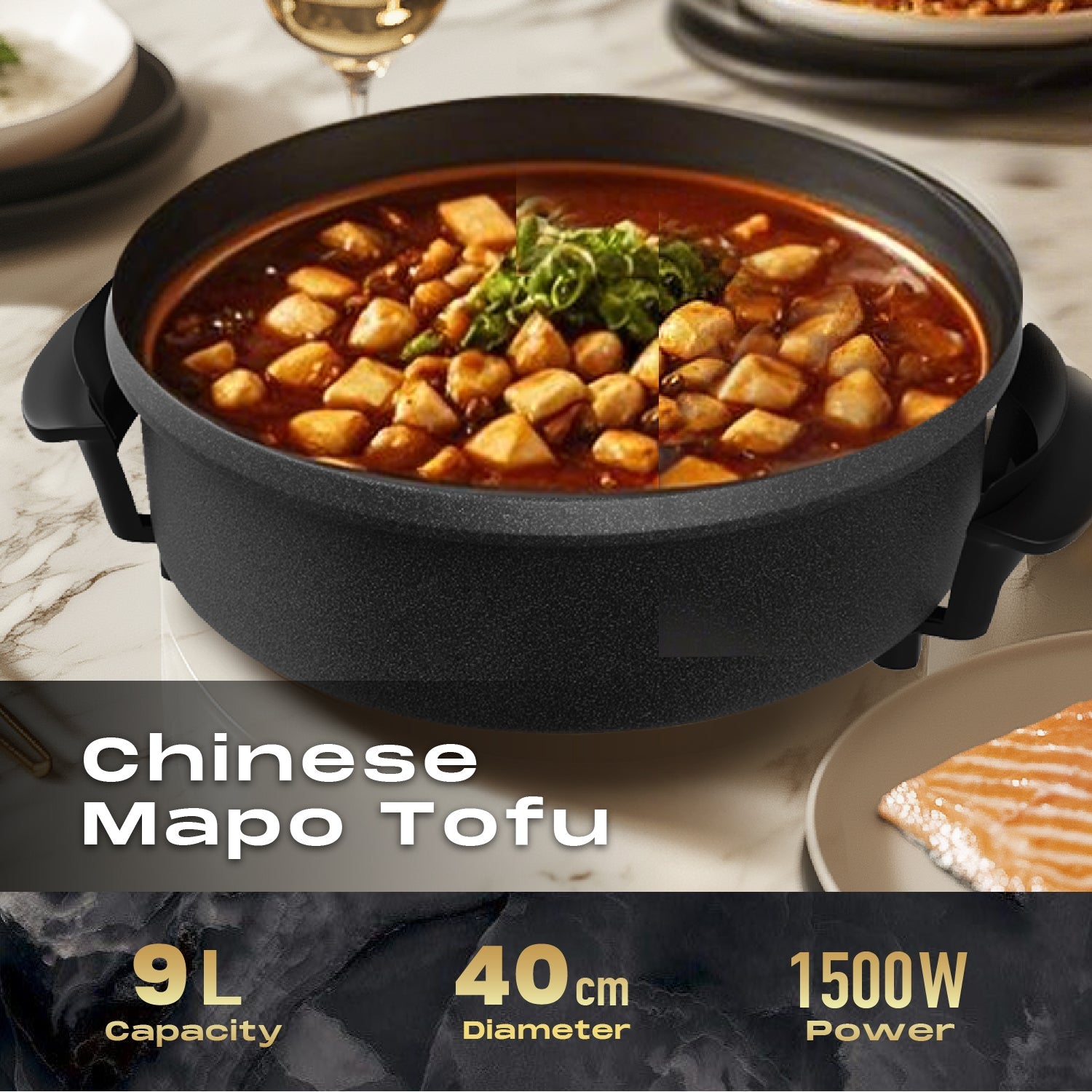 40*7cm Multi Meal Maker with 1500W Power & Adjustable Thermostat