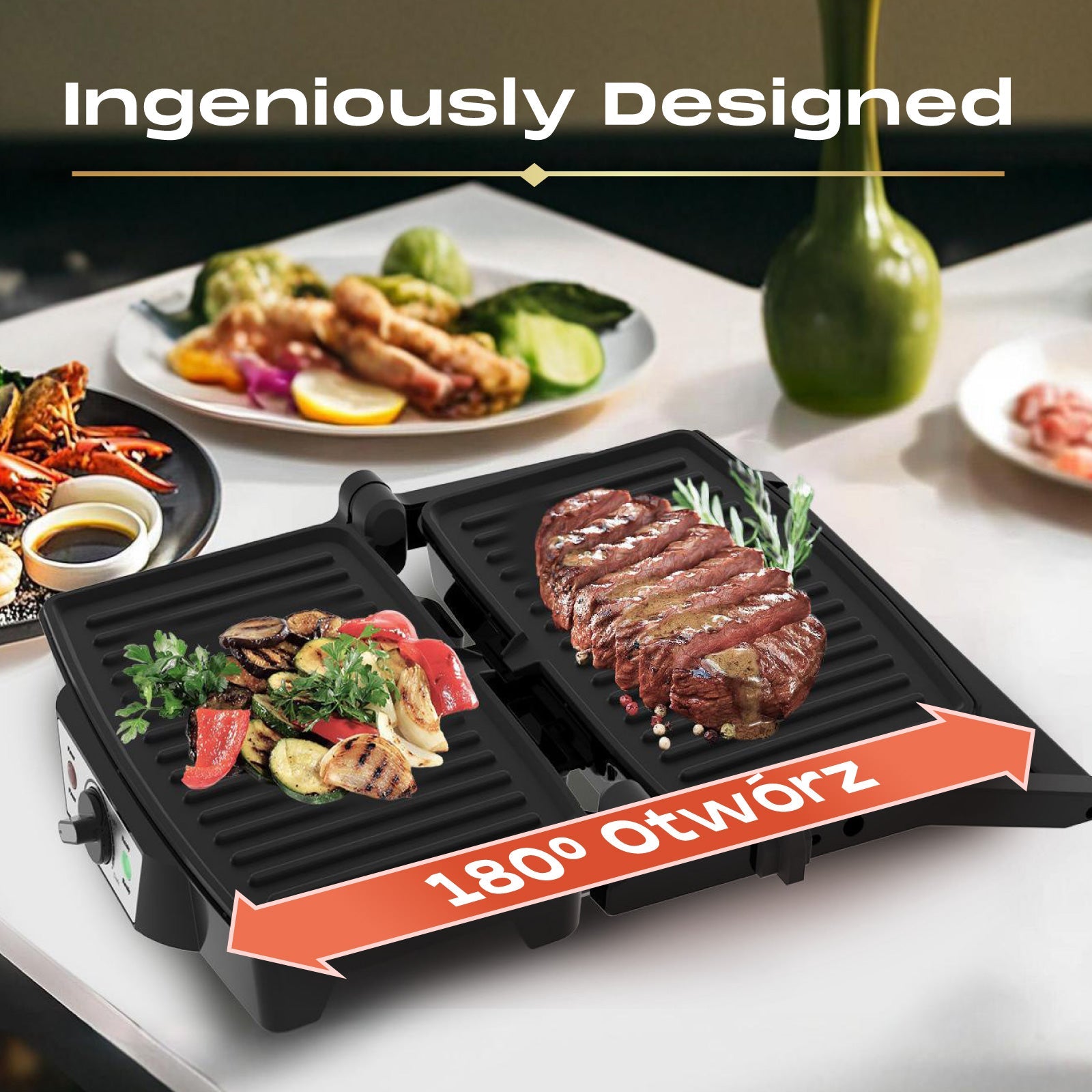 Stainless Steel Electric Medium Grill 1500-1800W with Even Heating Plate