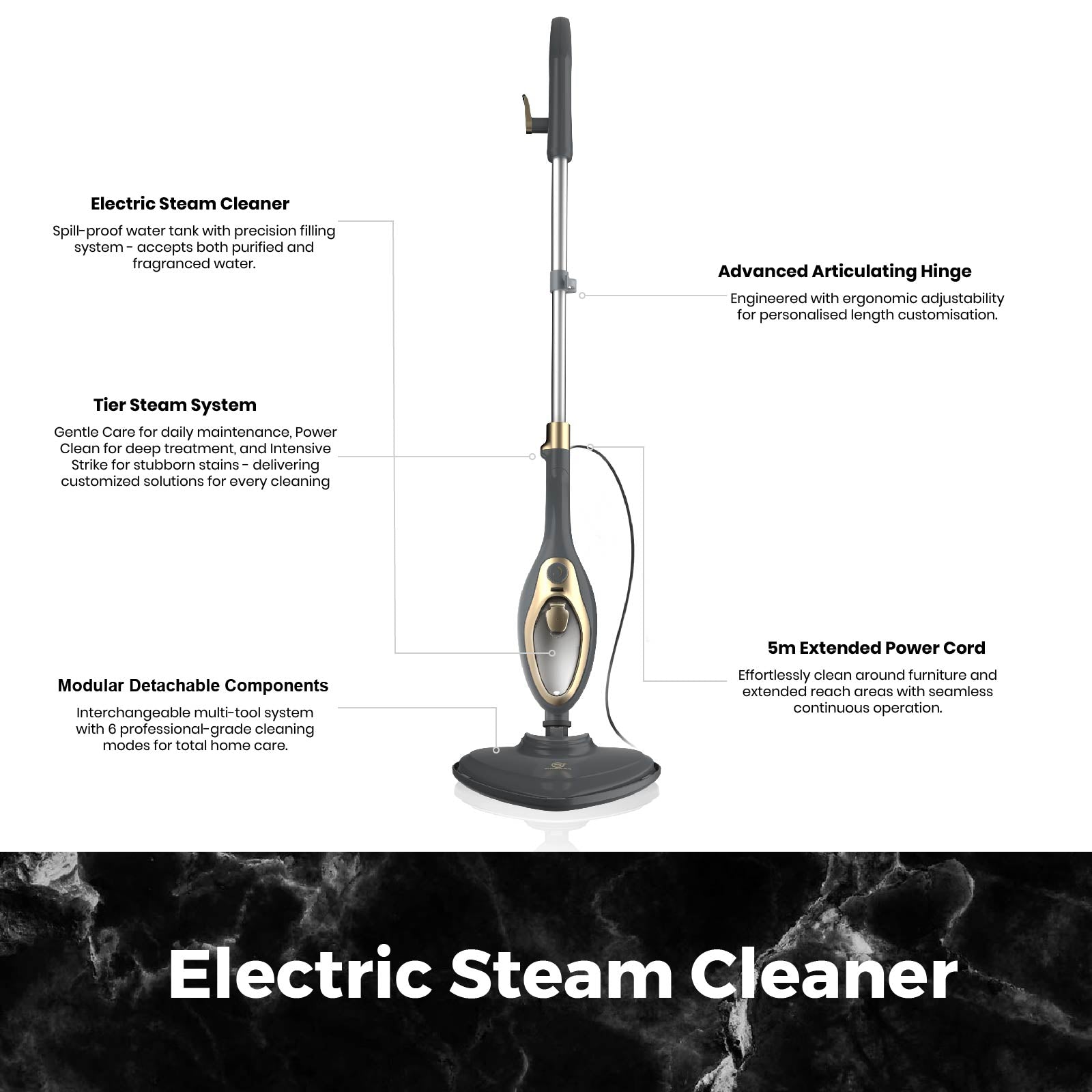 1500W Steam Mop – Fast-Heating Multi-Surface Cleaner with 330ml Tank & Accessories