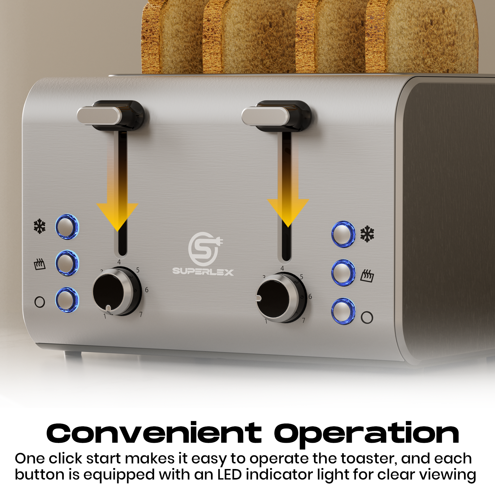 4-Slice Stainless Steel Toaster 1400-1600W with Digital Display & Multi-Function Settings