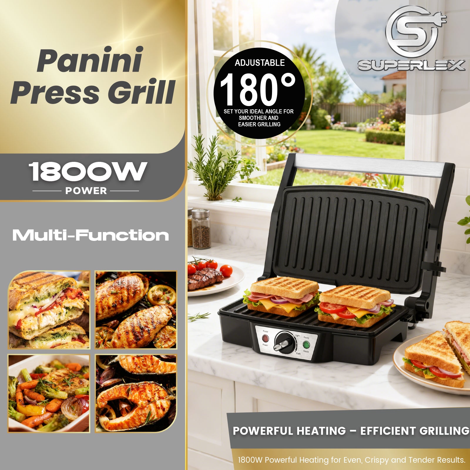 Stainless Steel Electric Medium Grill with Even Heating