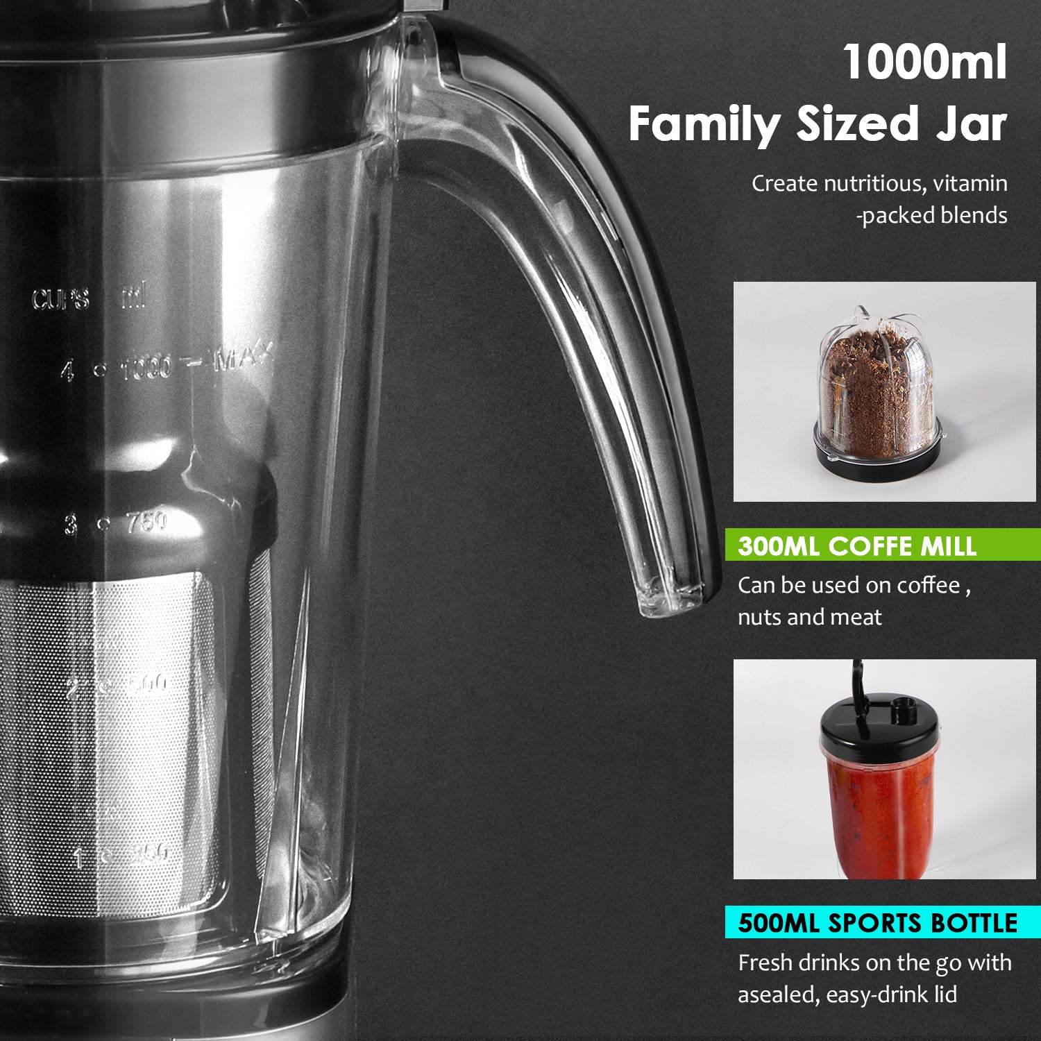 3 in 1 Jug Blender with Multi-Function Blades and High-Speed Performance