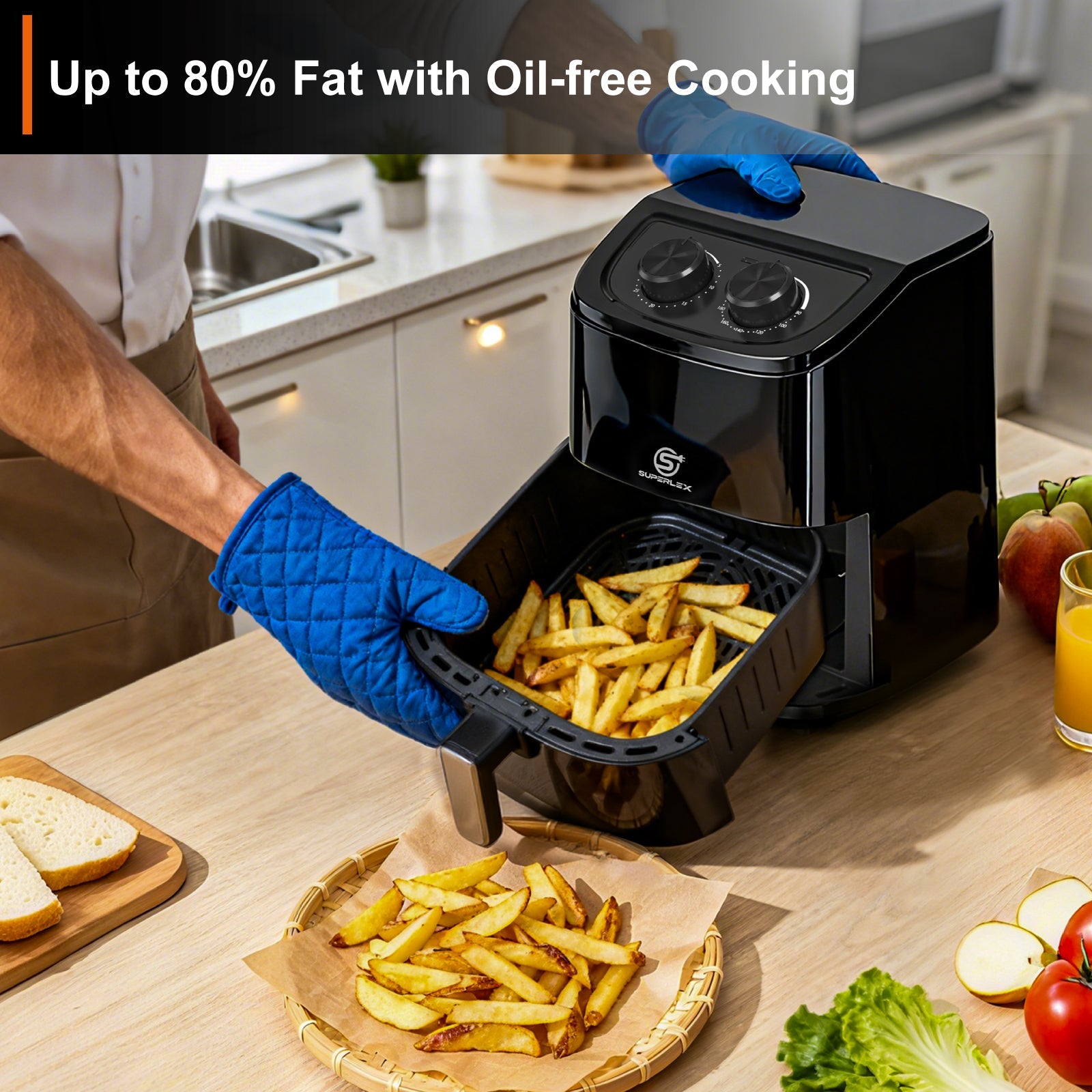 2.3L Manual Air Fryer with Adjustable Temperature & 30-Min Timer
