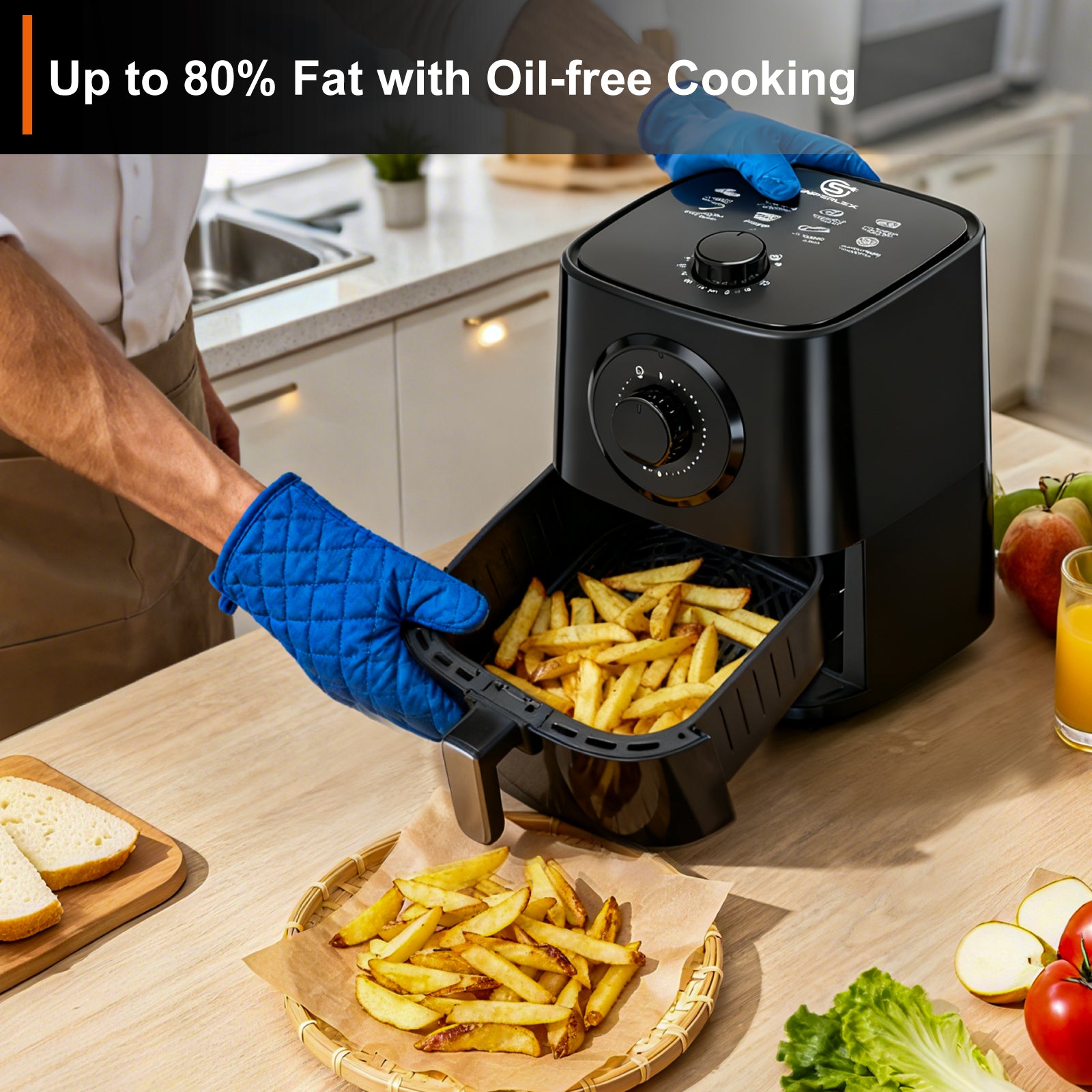 2.5L Manual Air Fryer with Adjustable Temperature Control