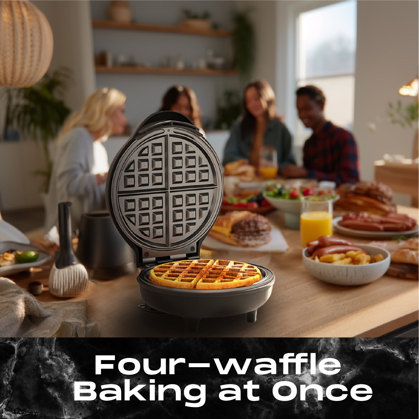 750W Belgium Waffle Maker – 4-Waffle Capacity with Auto Temperature Control