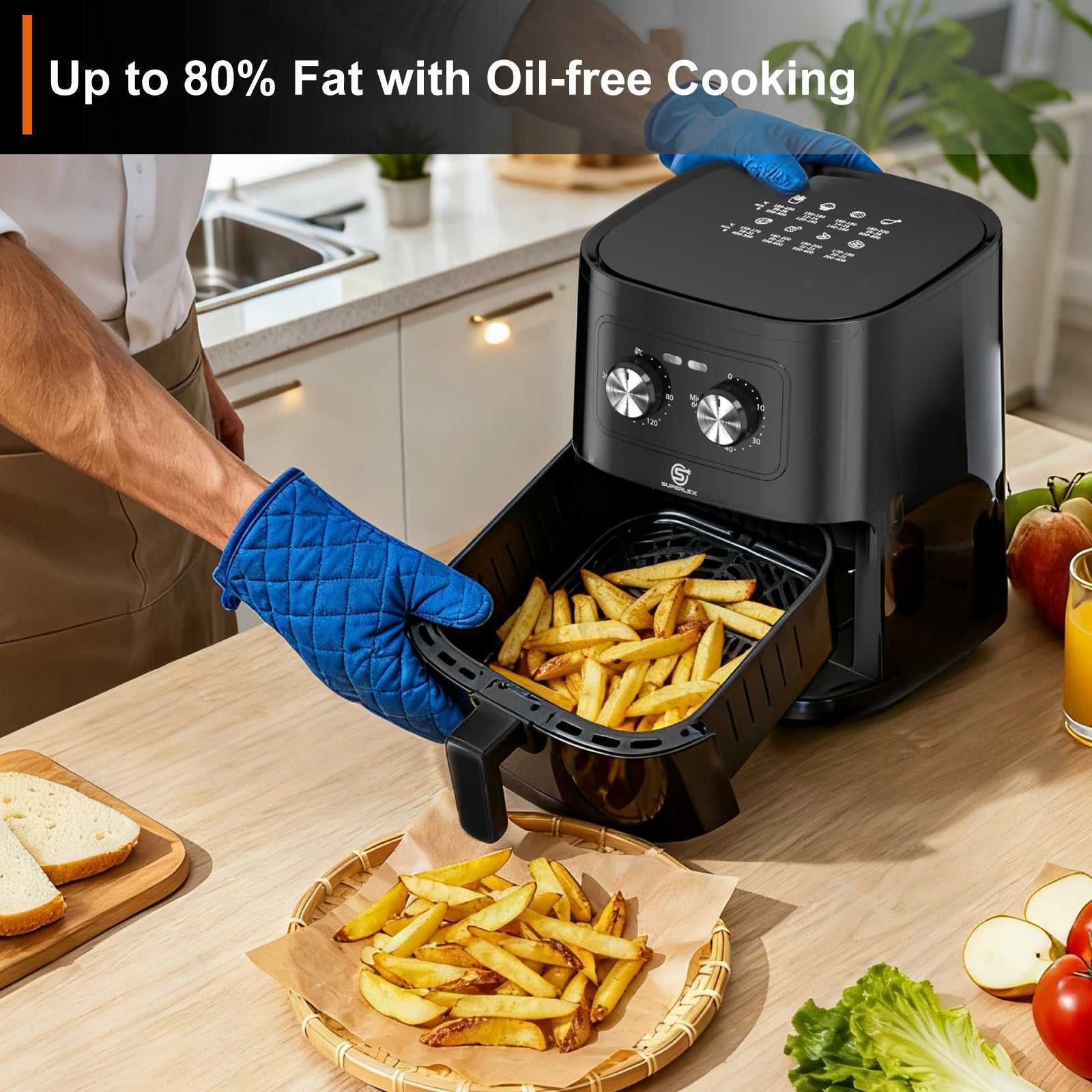 5L Manual Air Fryer with 360° Rapid Air Circulation for Healthy Cooking