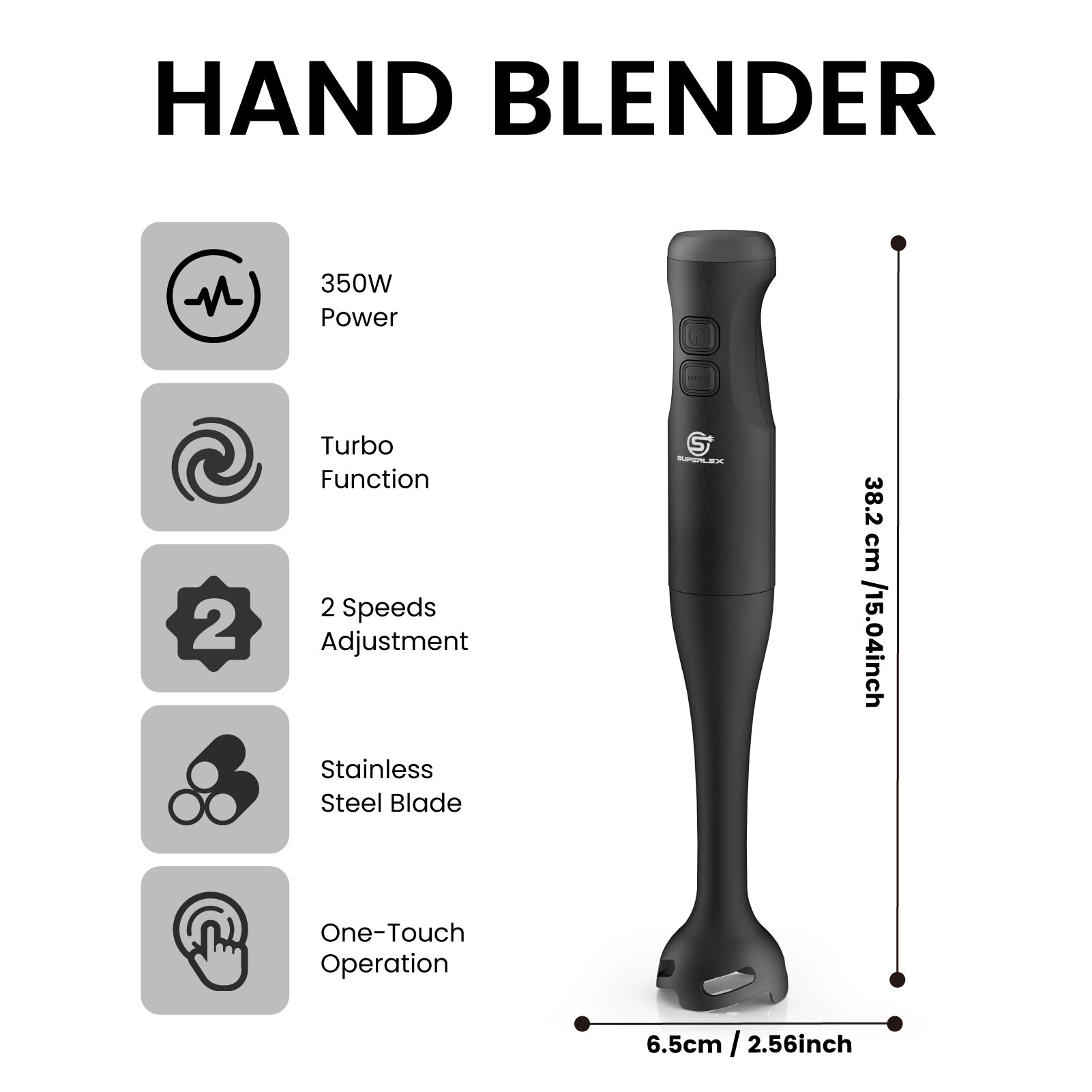 350W 3-in-1 Hand Blender with Chopper & Whisk Attachments