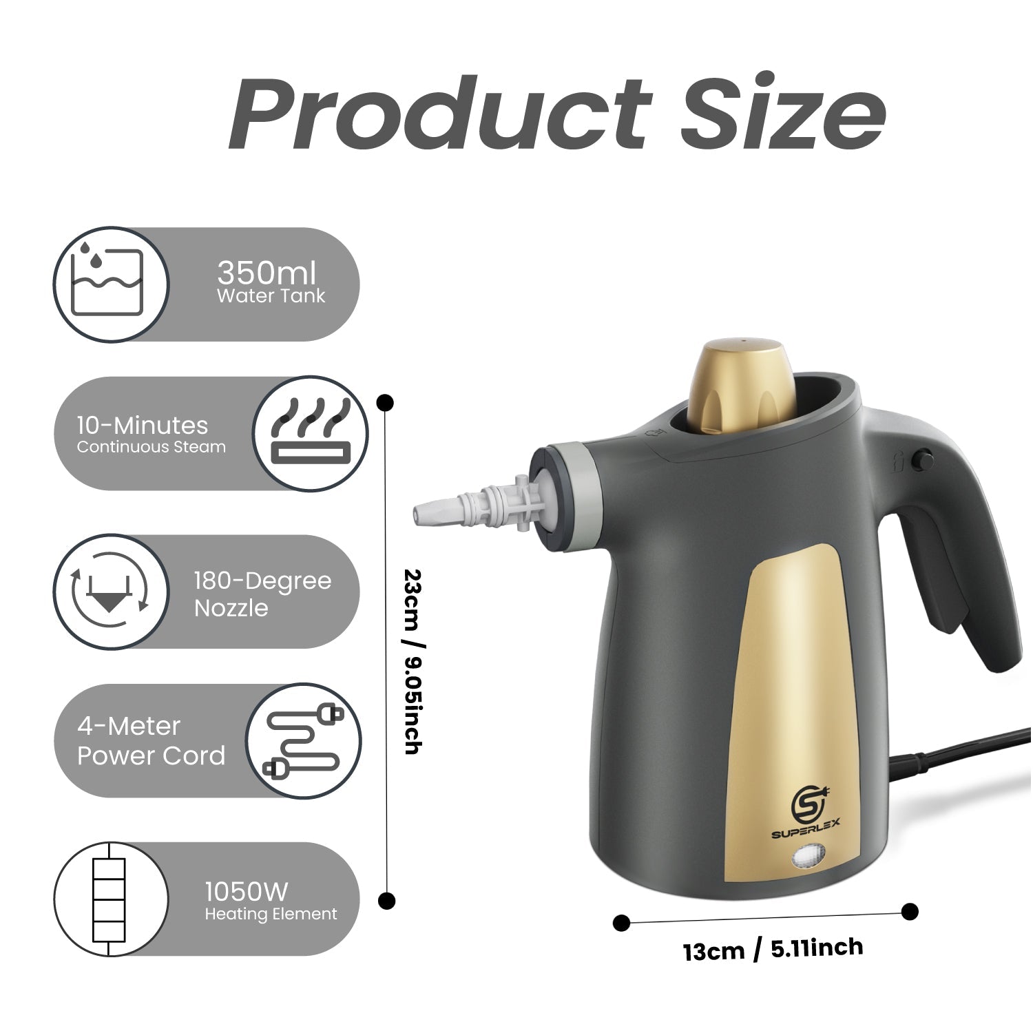 Handheld Steam Cleaner 1050W – 350ML Tank, 180° Rotating Nozzle, High-Pressure Portable Cleaner