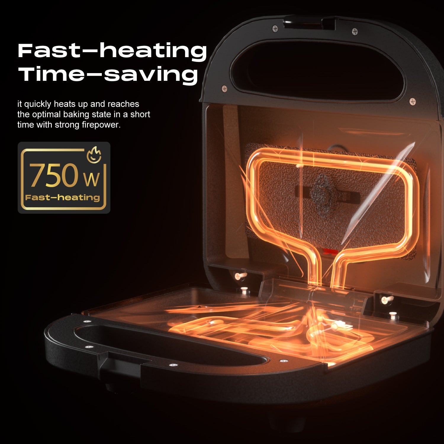 Stainless Steel Sandwich Maker 750W with Dual-Slice Non-Stick Plates