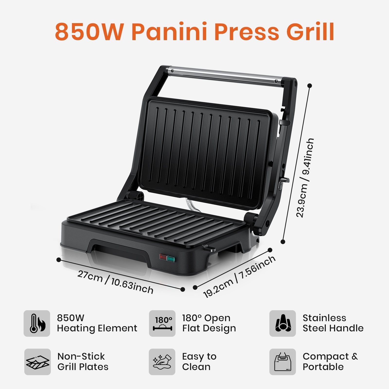 1000W Small Electric Grill – 2-in-1 Panini & Toastie Maker with Non-Stick Plates
