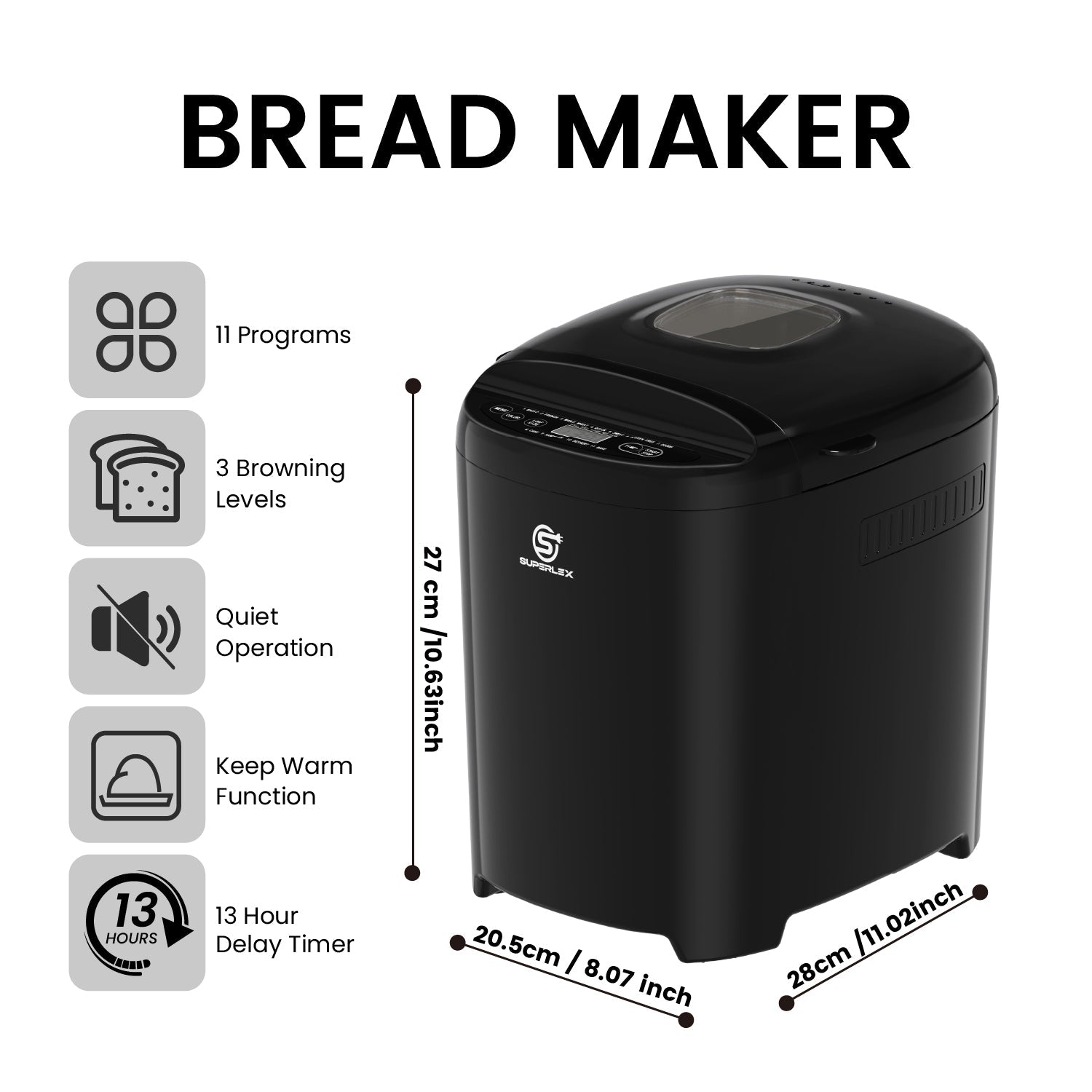 Bread Maker with 11 Programs, Dual Loaf Sizes & 13-Hour Delay Timer
