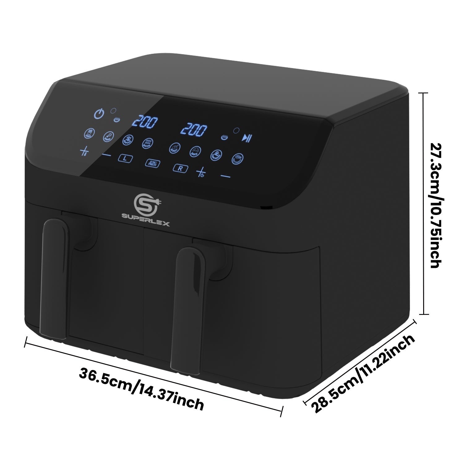 9L Double Air Fryer with Dual Pots, Adjustable Temperature & 30-Min Timer