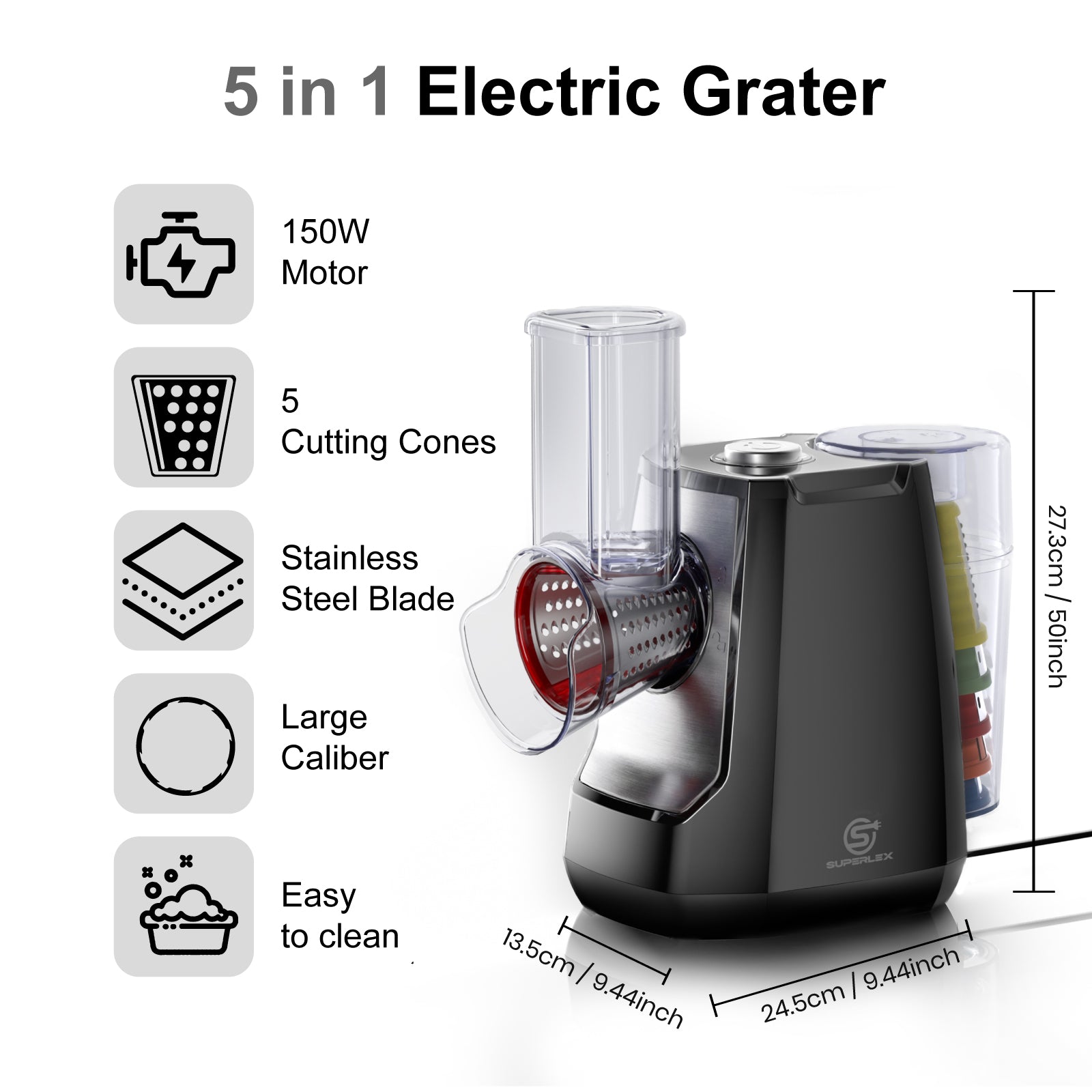Electric 5-in-1 Salad Spinner with Stainless Steel Blades