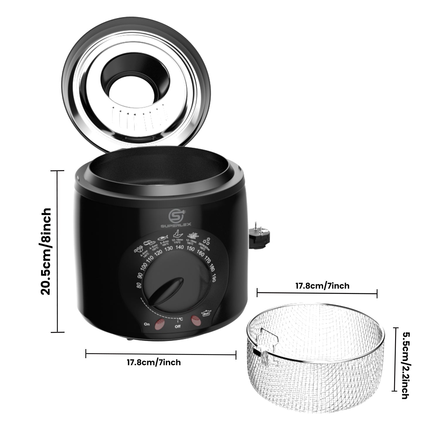 1L Plastic Deep Fat Fryer with 850-950W Power & Adjustable Temperature