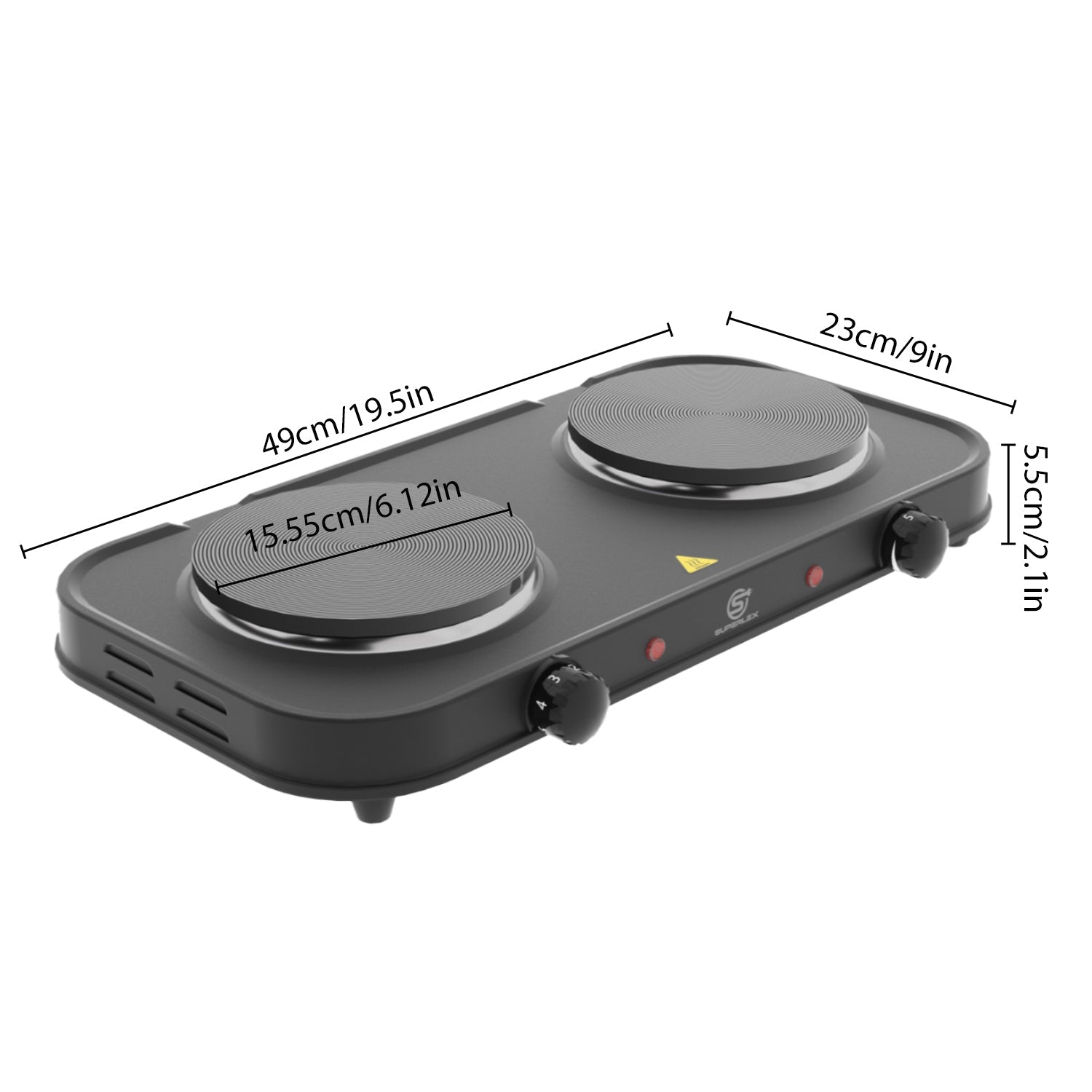 Double Hot Plate 2000W with Dual Cast Iron Hobs & Independent Temperature Control