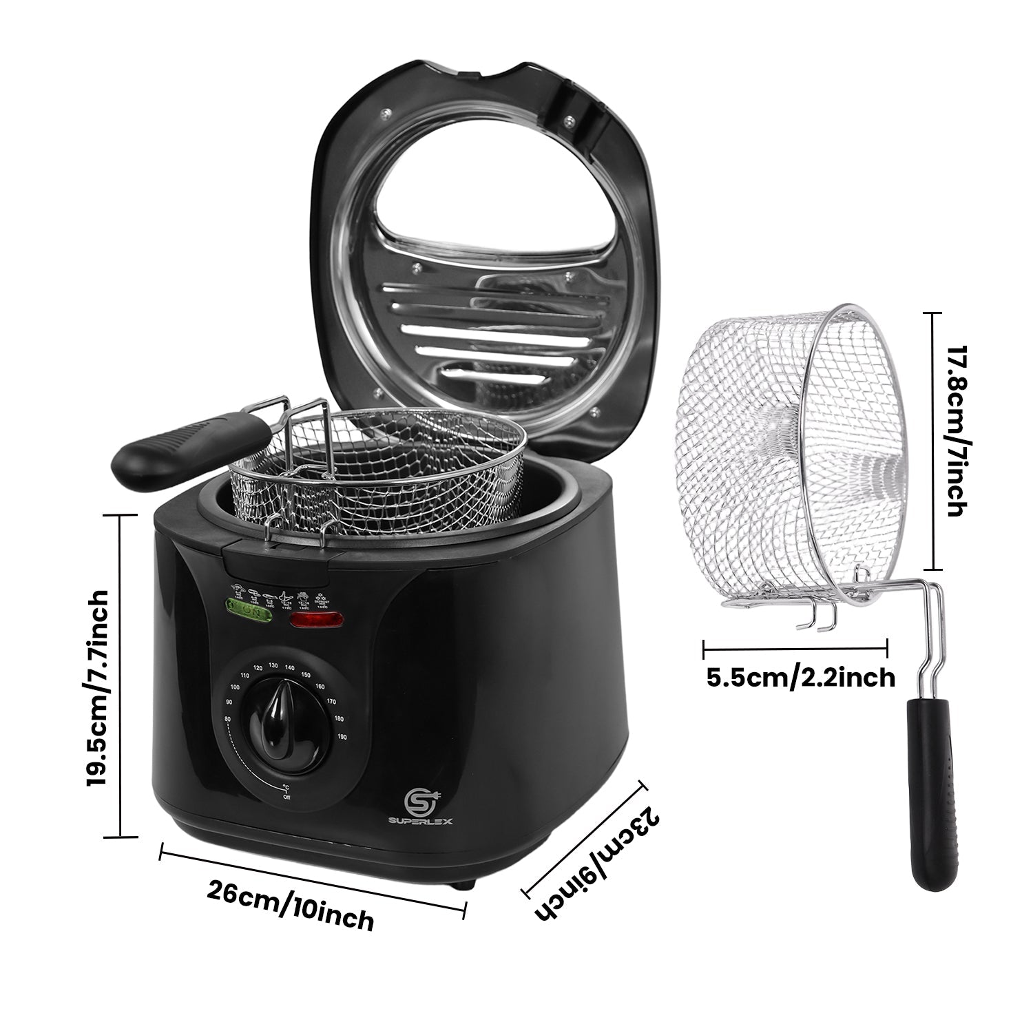 2000W 2L Deep Fat Fryer with Adjustable Temperature & High-Heat Safety