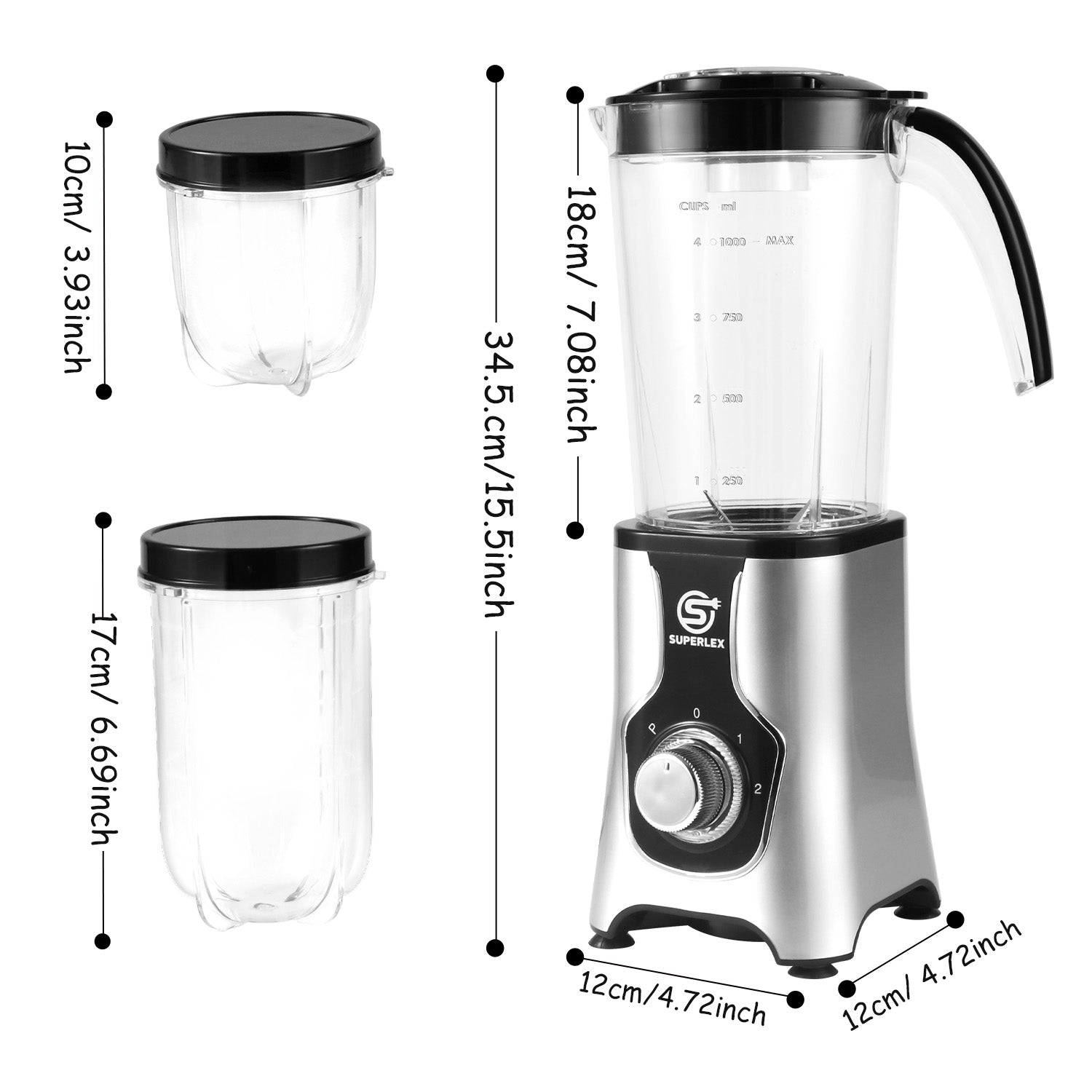 3 in 1 Jug Blender with Multi-Function Blades and High-Speed Performance