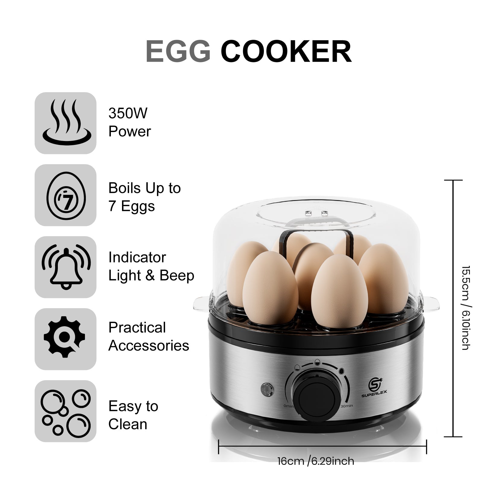 Egg Stainless Steel Cooker with Multi-Level Design & Audible Beep Alert