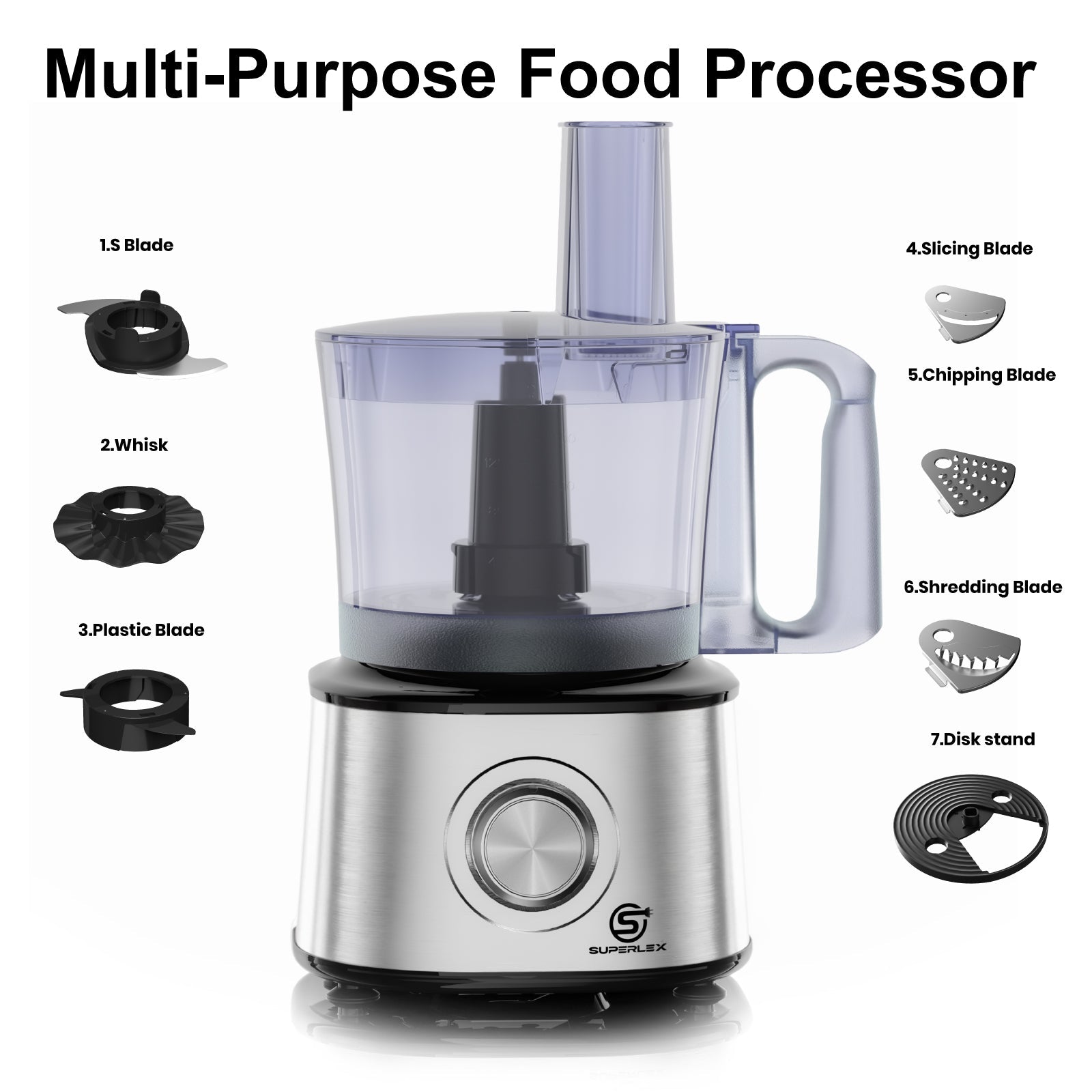 Compact Stainless Steel Food Processor with 1.75L Jar & Multi-Function Blades