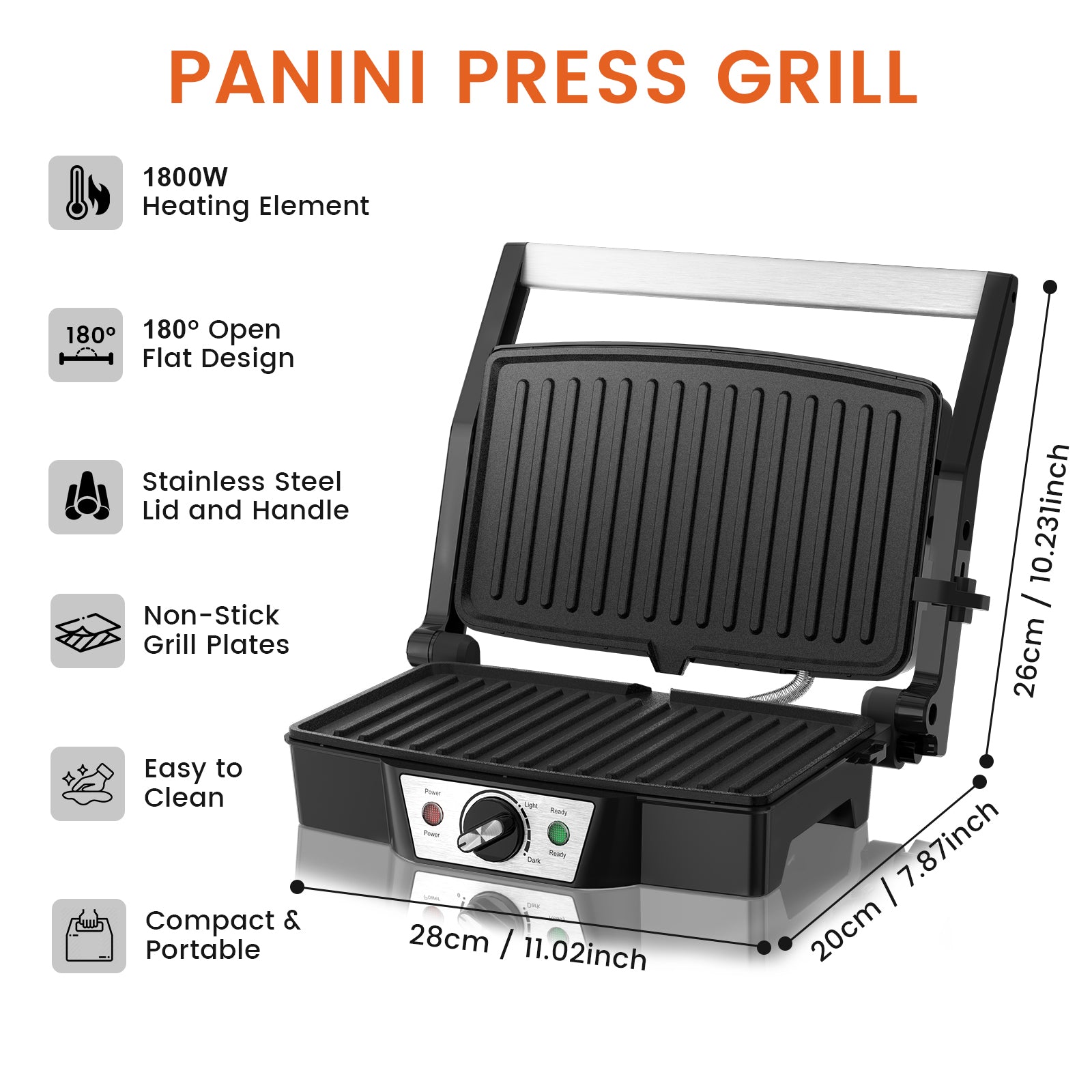 Stainless Steel Electric Medium Grill with Even Heating