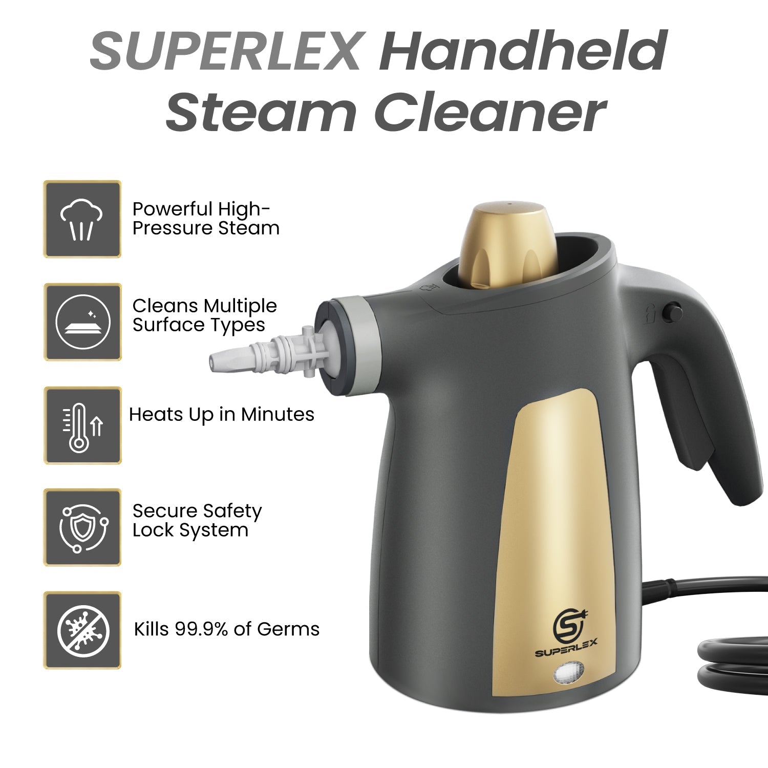 Handheld Steam Cleaner 1050W – 350ML Tank, 180° Rotating Nozzle, High-Pressure Portable Cleaner