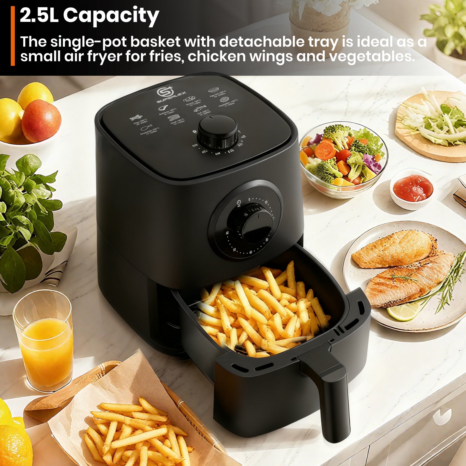 2.5L Manual Air Fryer with Adjustable Temperature Control
